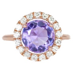 Vintage 2ct Rose Gold Amethyst Engagement Ring with Natural Conflict Free diamonds 
