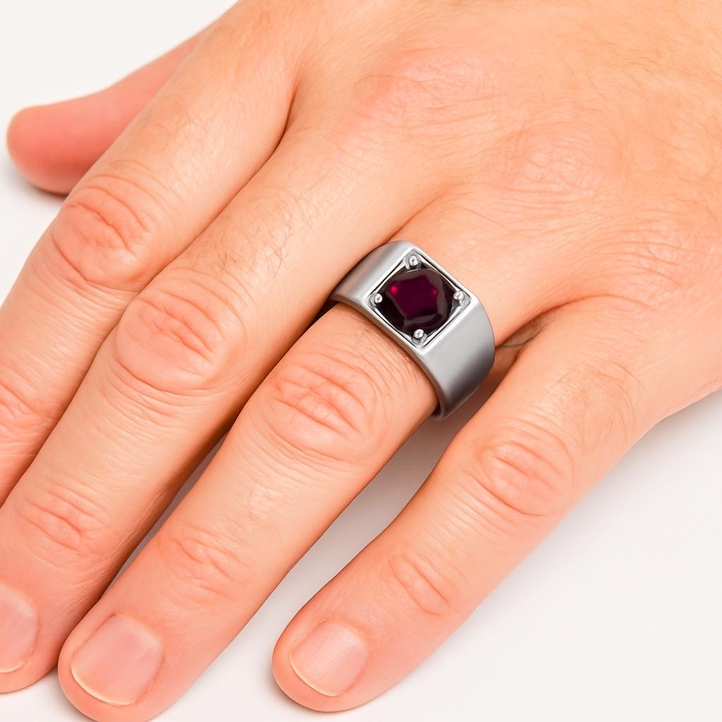 2ct Round Cut Natural Garnet Signet Ring For Sale 4