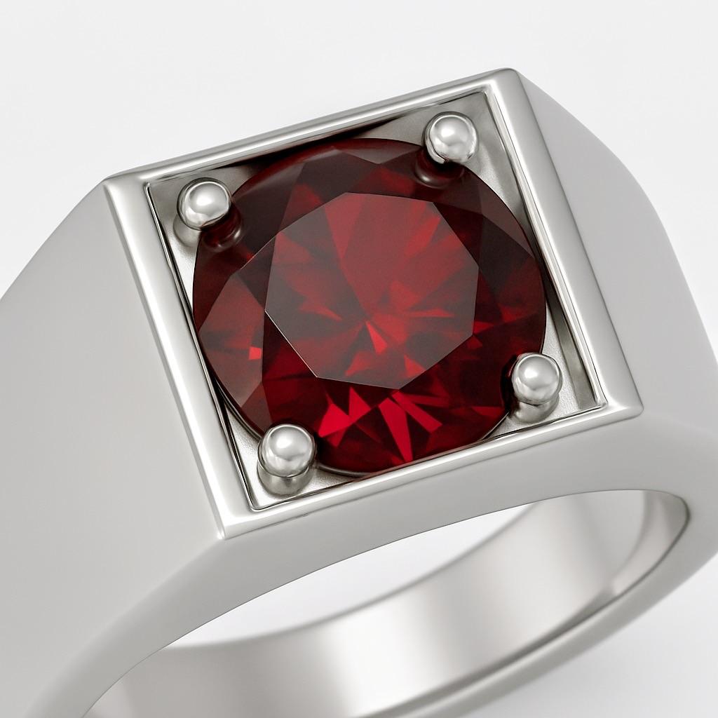 Contemporary 2ct Round Cut Natural Garnet Signet Ring For Sale