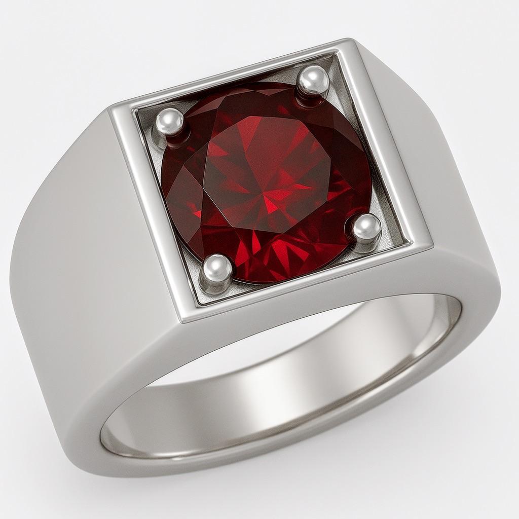 Women's or Men's 2ct Round Cut Natural Garnet Signet Ring For Sale