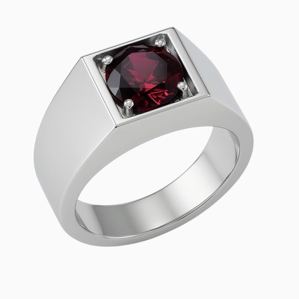 2ct Round Cut Natural Garnet Signet Ring For Sale 1