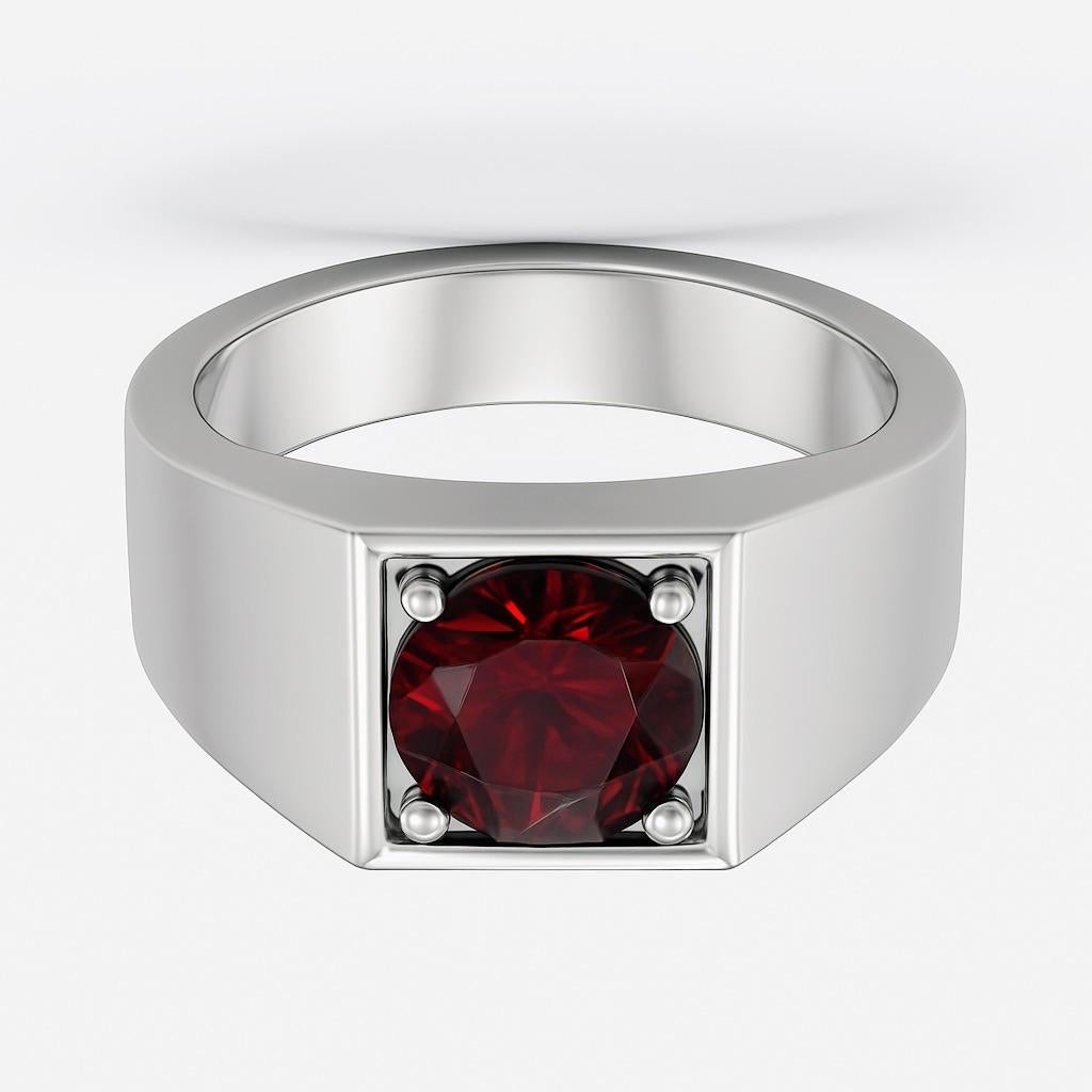 2ct Round Cut Natural Garnet Signet Ring For Sale 2