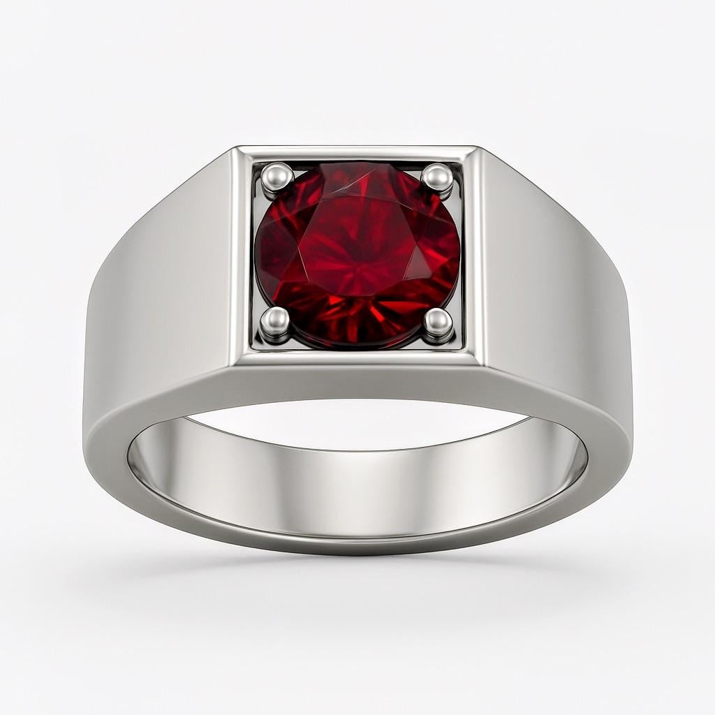 2ct Round Cut Natural Garnet Signet Ring For Sale 3