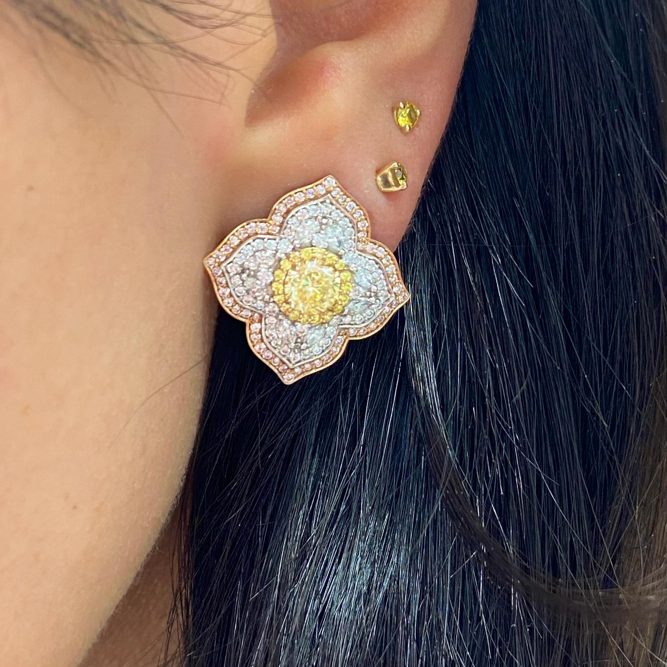 0.76 and 0.71 Carat Center Diamonds
Fancy Light Yellow 
Round Diamond
Additional 1.5 Carats of yellow and white surrounding diamonds
Set in 18k White Gold
2 GIA Certified Center Diamonds
Handmade in NYC 


This piece can be viewed before purchase in