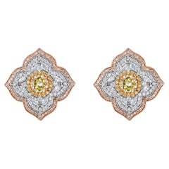 2 Karat runder gelber Diamant-Blumen-Ohrstecker