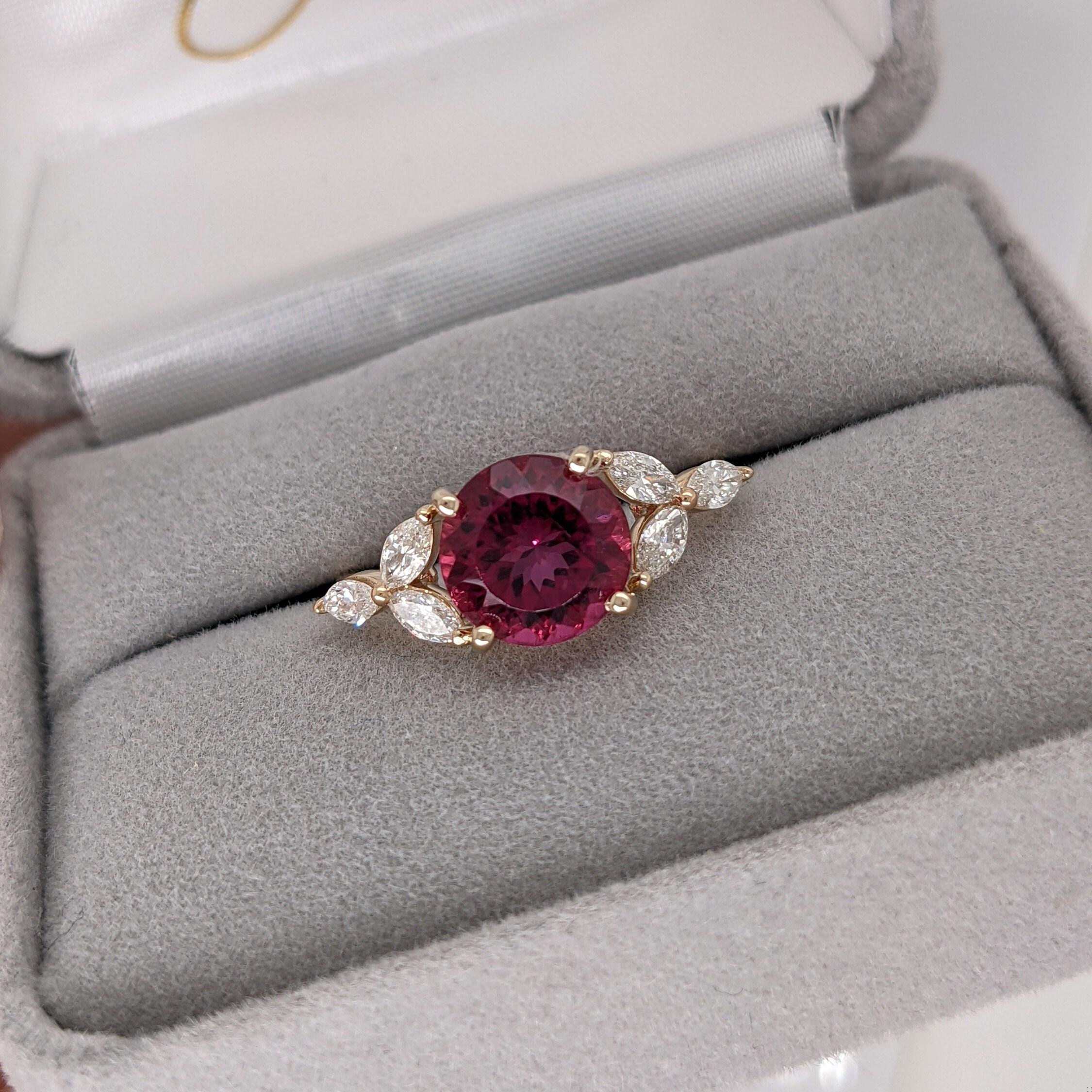 2ct Rubellite Tourmaline Ring w Earth Mined Diamonds in Solid 14k Gold Round 8mm For Sale 1