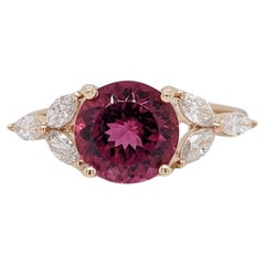 2ct Rubellite Tourmaline Ring w Earth Mined Diamonds in Solid 14k Gold Round 8mm