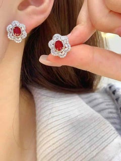 2ct Ruby & 1.23ct Diamond 18K Solid Gold Stud Earrings