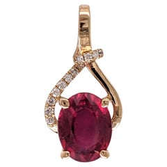 2ct Ruby Pendant w Earth Mined Diamonds in Solid 14k Yellow Gold Oval 9x7mm