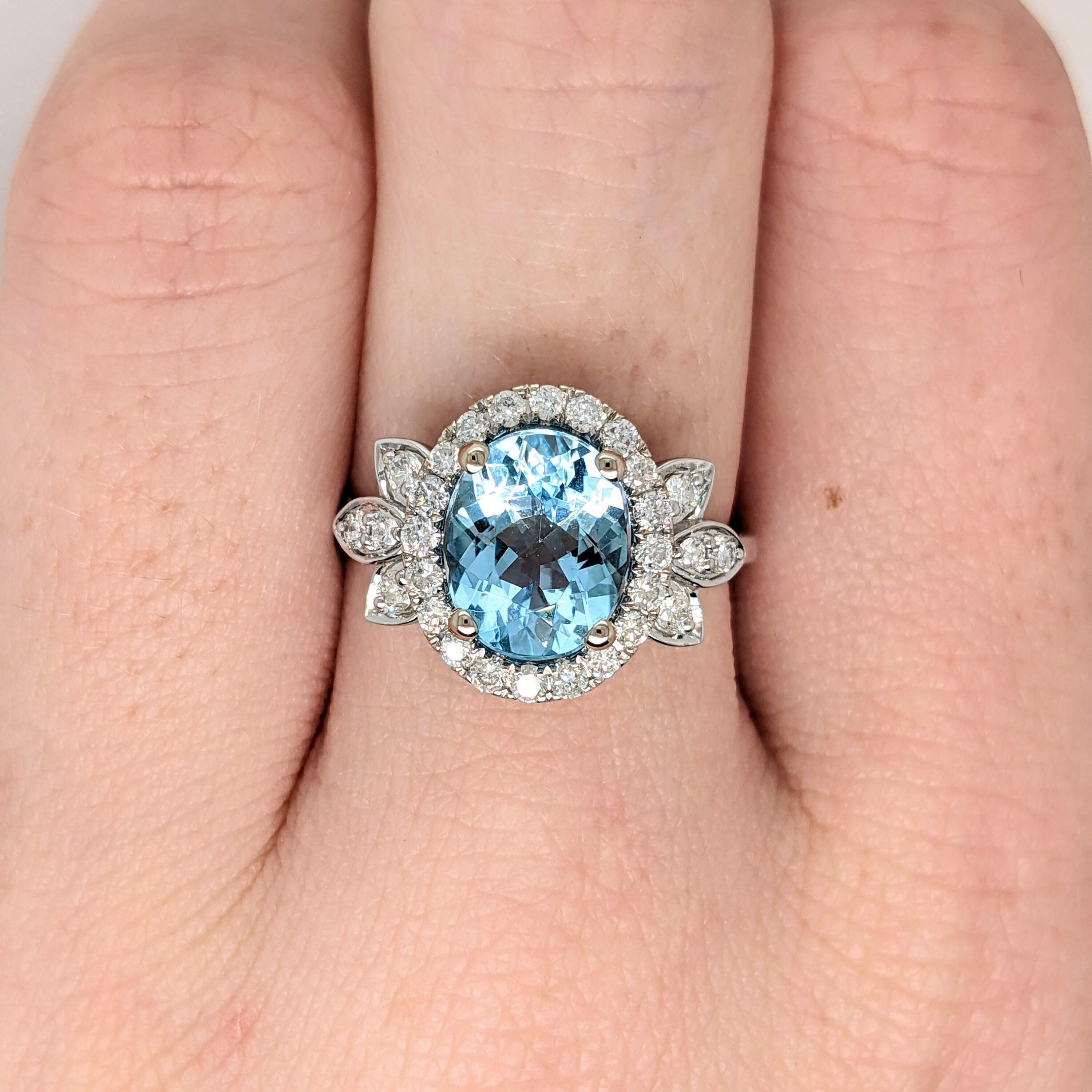 2ct Santa Maria Aquamarine Ring w Natural Diamonds in Solid 14K Gold Oval 10x8mm In New Condition For Sale In Columbus, OH