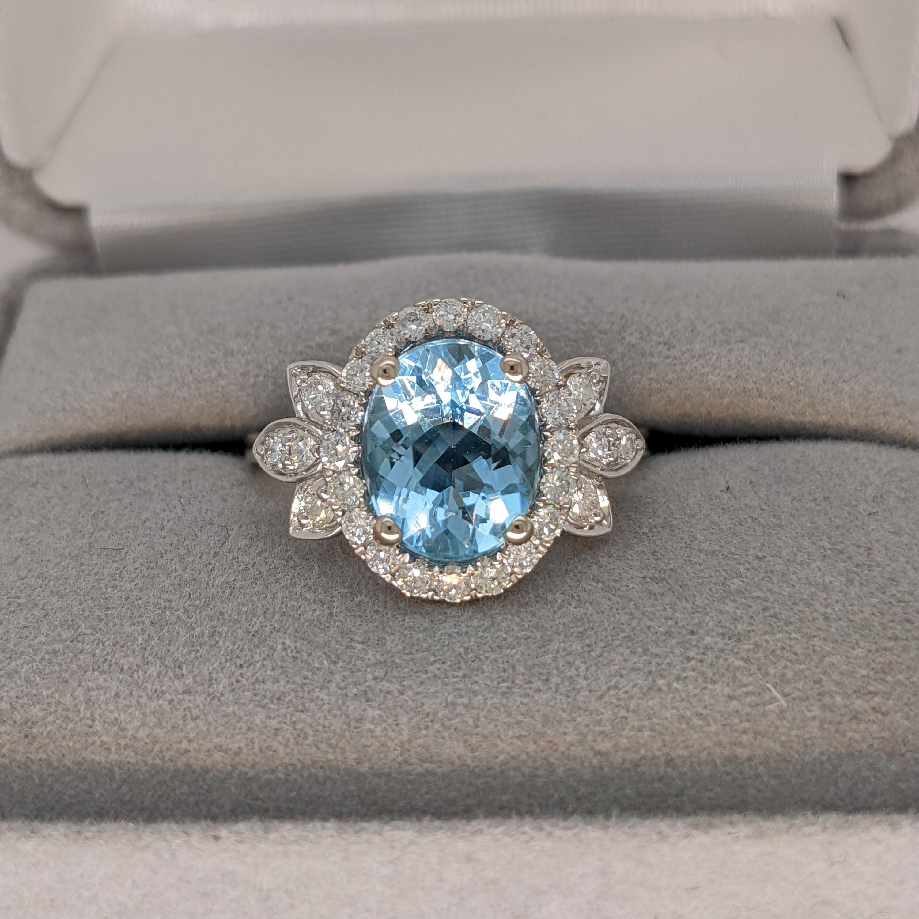 Women's 2ct Santa Maria Aquamarine Ring w Natural Diamonds in Solid 14K Gold Oval 10x8mm For Sale