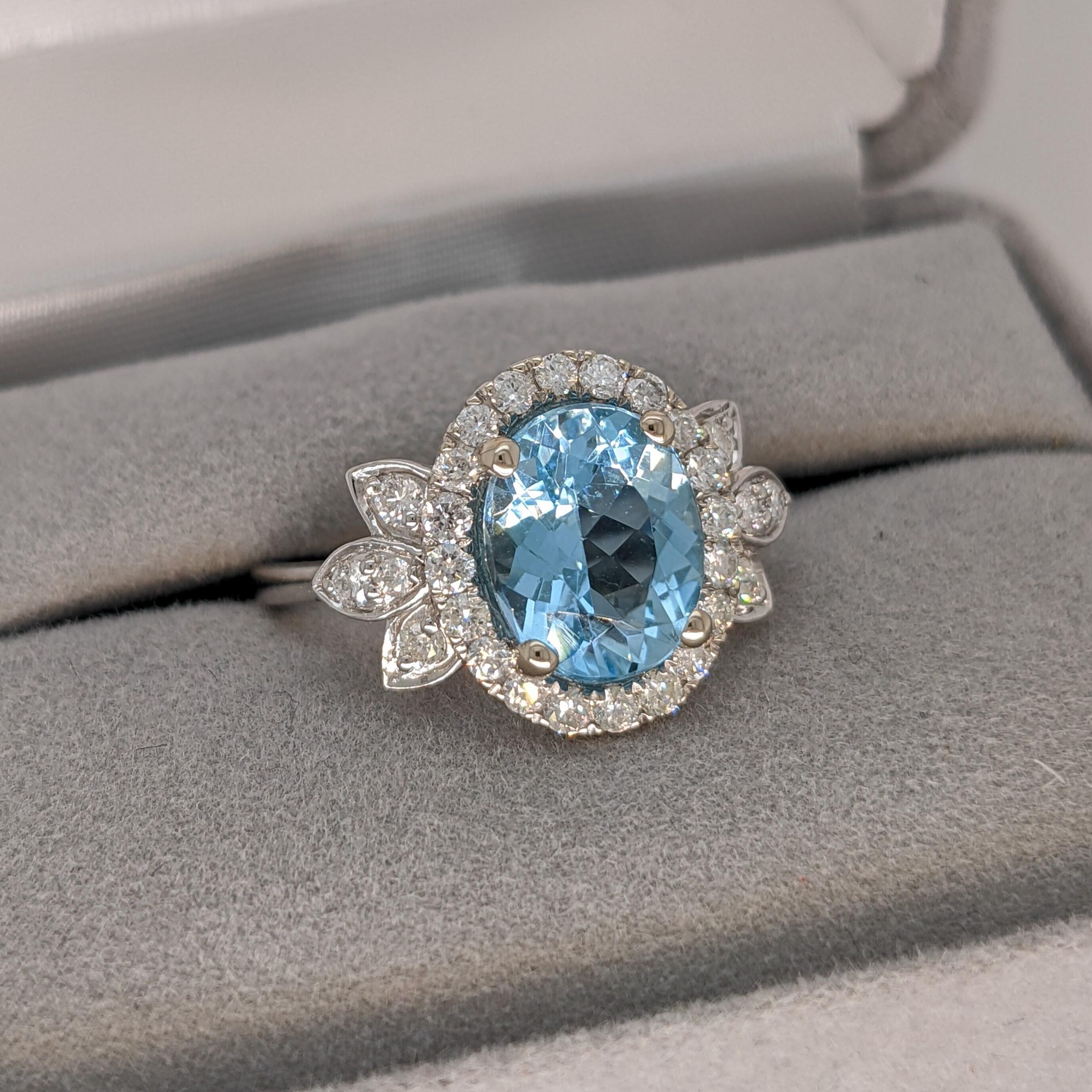 2ct Santa Maria Aquamarine Ring w Natural Diamonds in Solid 14K Gold Oval 10x8mm For Sale 2