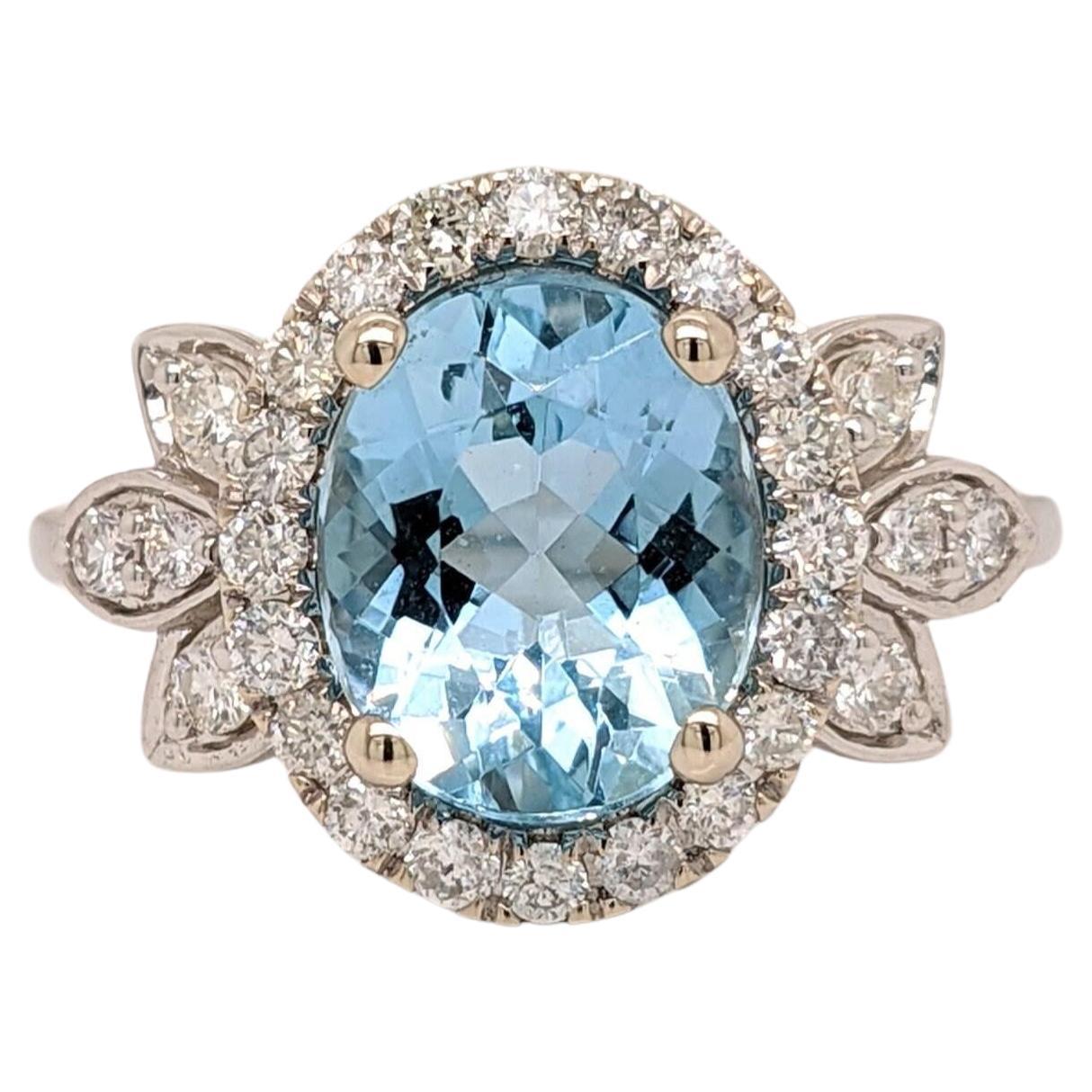 2ct Santa Maria Aquamarine Ring w Natural Diamonds in Solid 14K Gold Oval 10x8mm For Sale