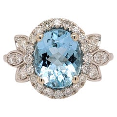 2ct Santa Maria Aquamarine Ring w Natural Diamonds in Solid 14K Gold Oval 10x8mm