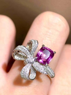 2ct Sapphire & 0.30ct Bow White Diamonds Cocktail Ring