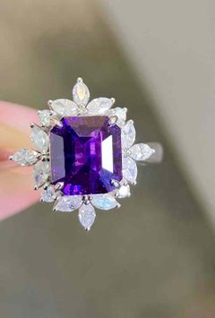 2ct Sapphire Cocktail Ring with 0.47ct Diamond Halo in 18K Solid Gold