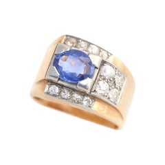 2Ct Sapphire Diamonds 18 Karat Gold Platinum Ring, 1948