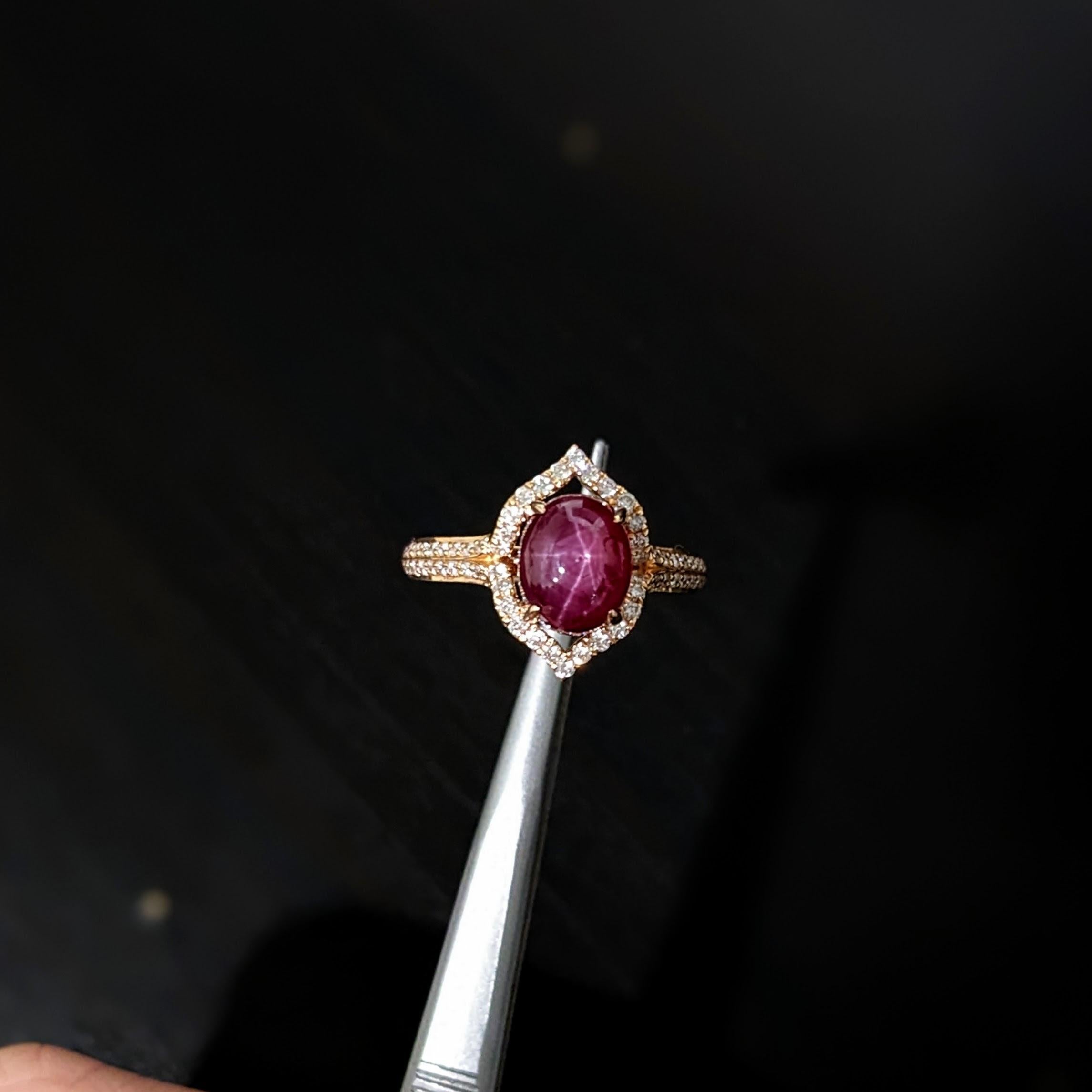 A star ruby is a type of gemstone that displays a six-rayed star when light is shone onto it. Star rubies are unique and mystical gemstones. This art deco style ring features a stunning 2.03 carat oval star ruby gemstone in a single prong setting