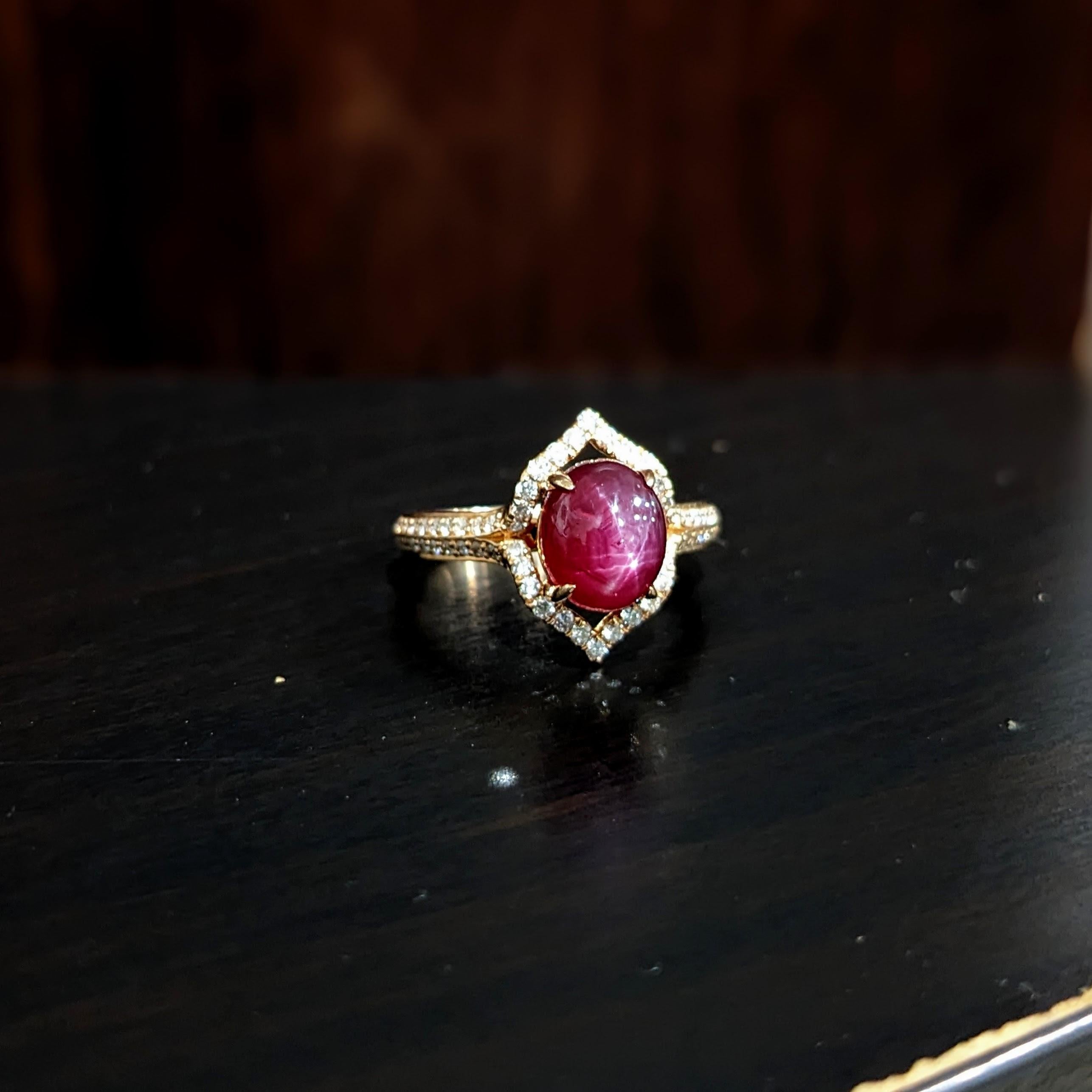 2ct Star Ruby Ring w Earth Mined Diamonds in Solid 14K Rose Gold Oval 9x7mm For Sale 2
