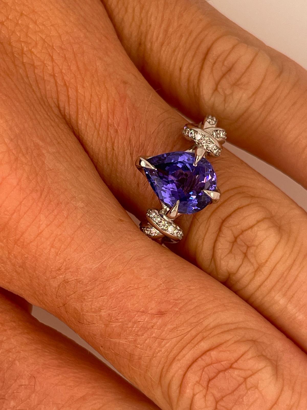For Sale:  2ct tanzanite and diamond ring in platinum and rose gold  Forget me knot ring  10