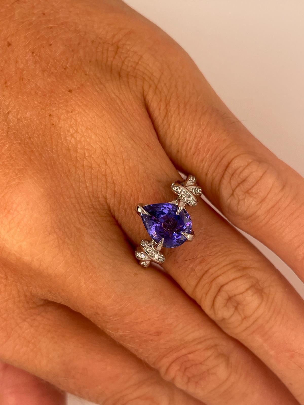 For Sale:  2ct tanzanite and diamond ring in platinum and rose gold  Forget me knot ring  13