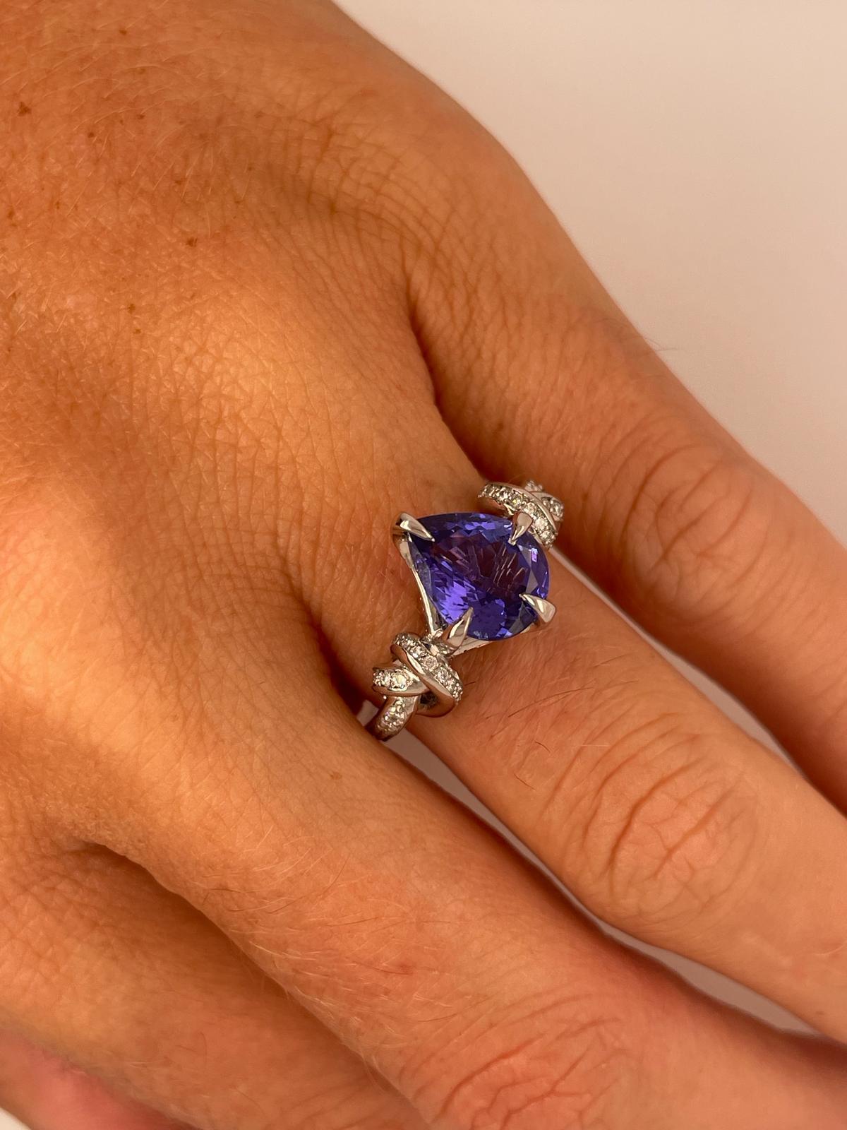 For Sale:  2ct tanzanite and diamond ring in platinum and rose gold  Forget me knot ring  14