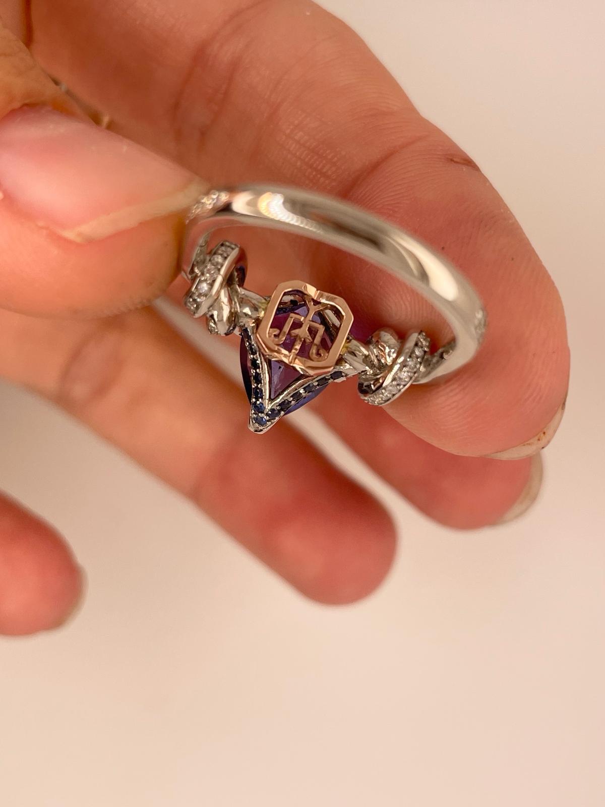 For Sale:  2ct tanzanite and diamond ring in platinum and rose gold  Forget me knot ring  16