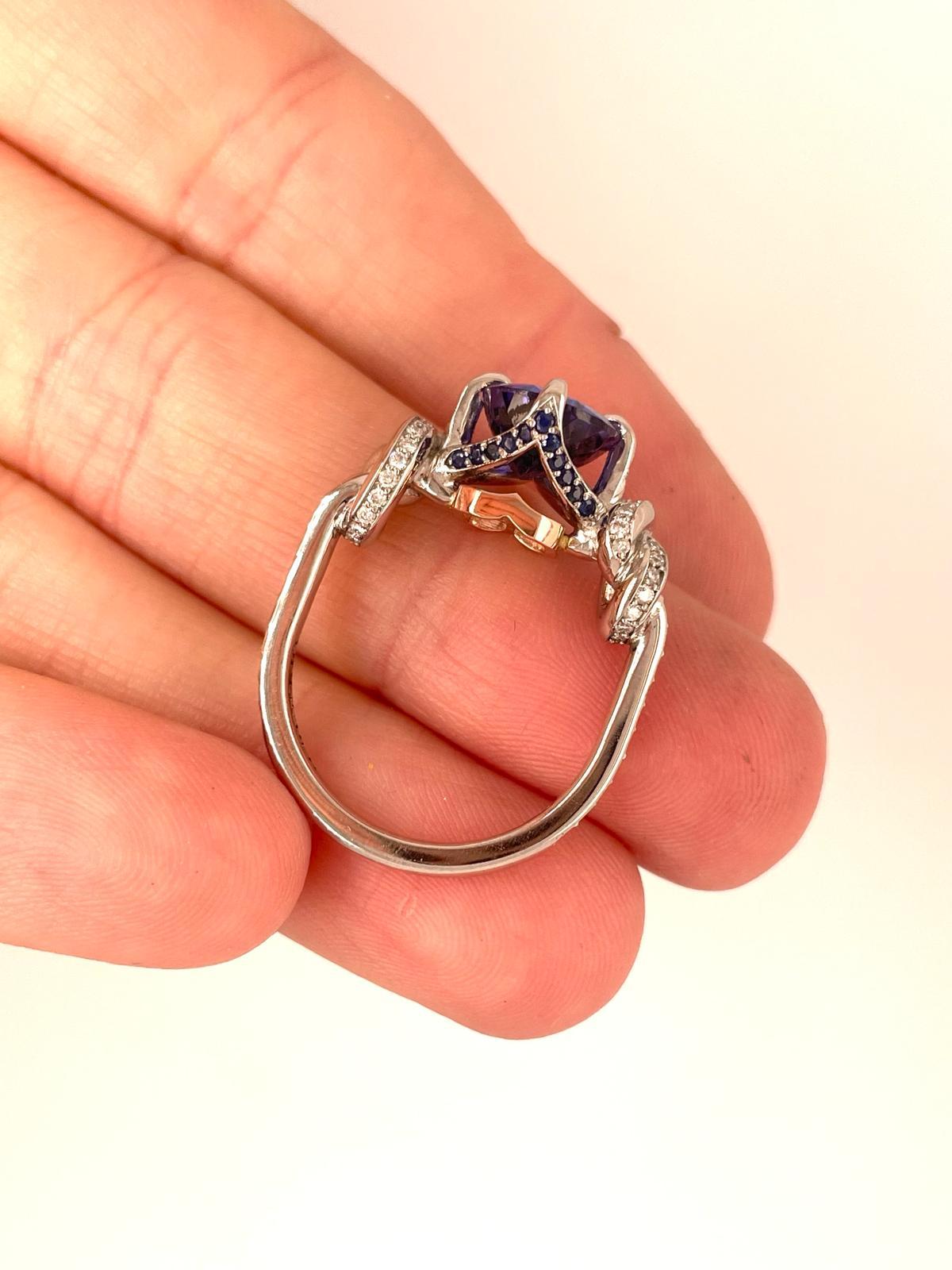For Sale:  2ct tanzanite and diamond ring in platinum and rose gold  Forget me knot ring  17