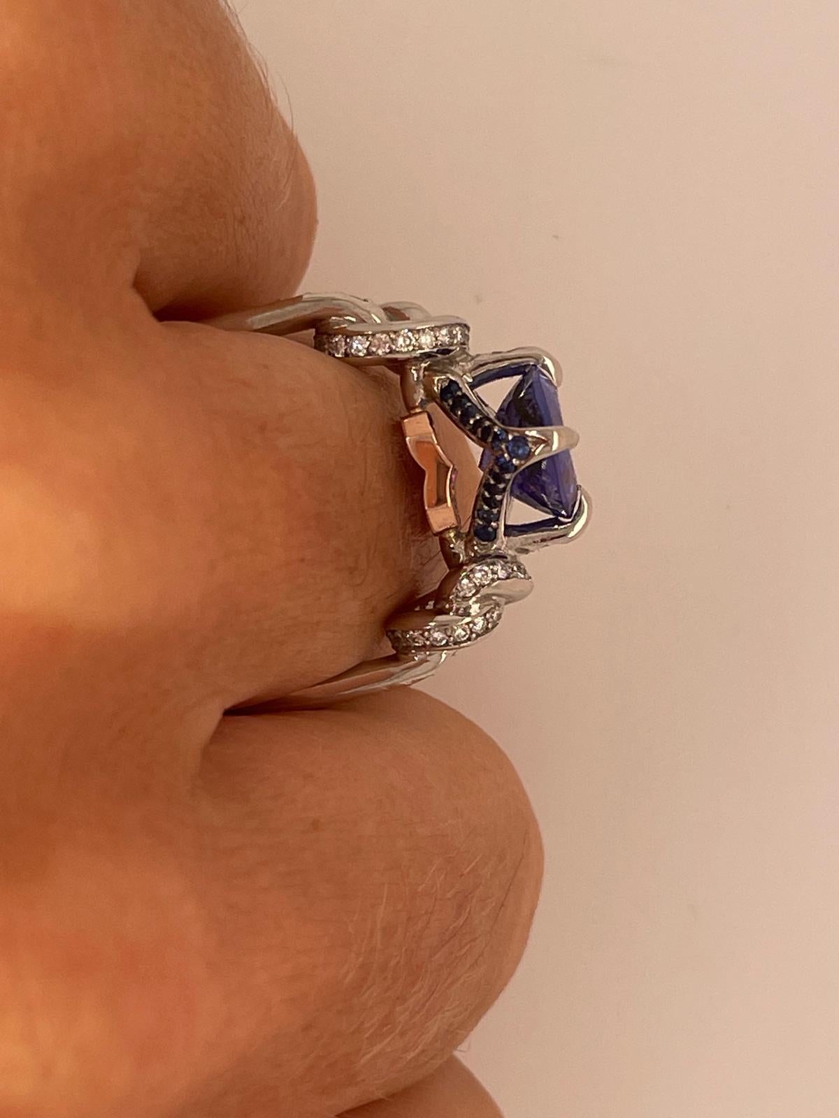 For Sale:  2ct tanzanite and diamond ring in platinum and rose gold  Forget me knot ring  19