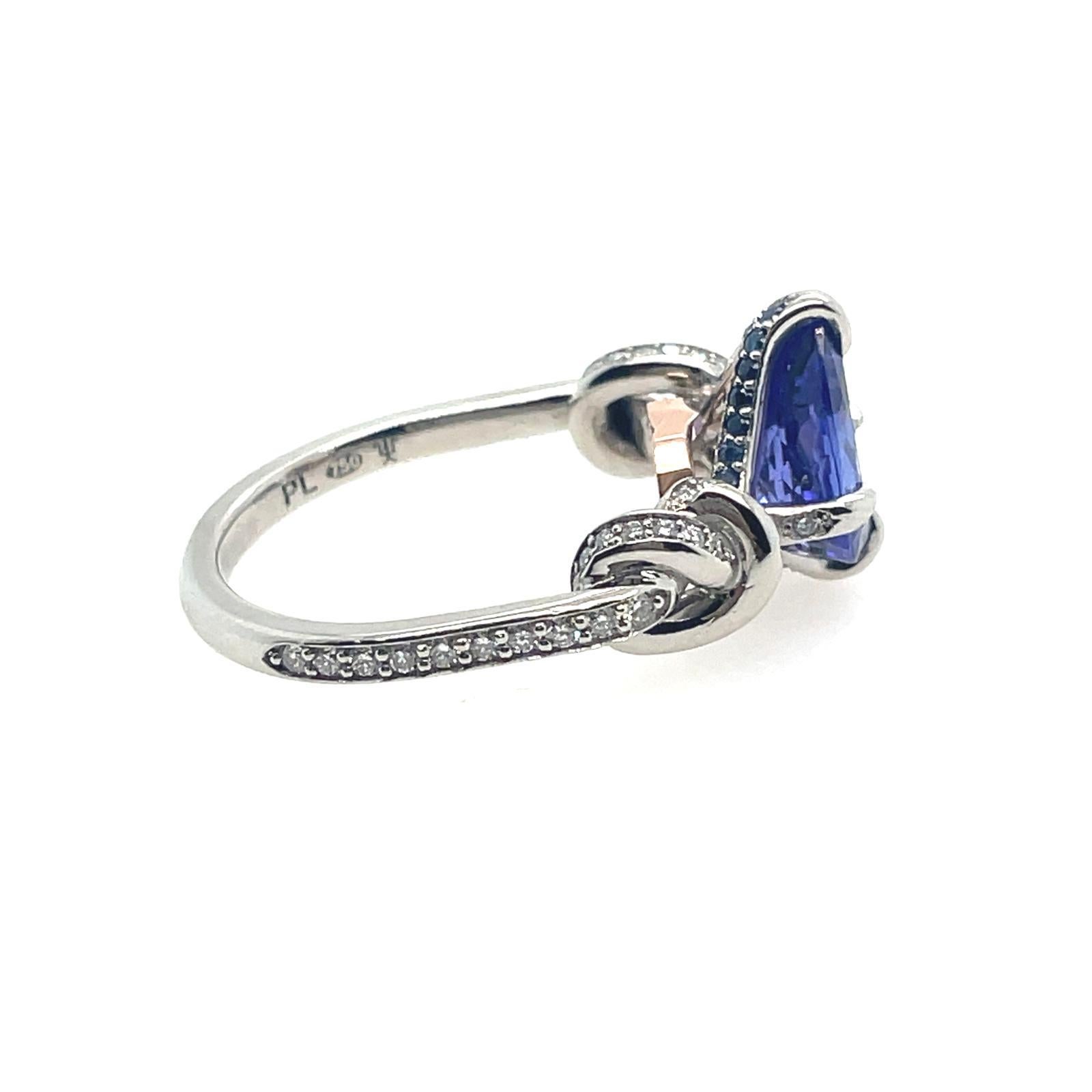 For Sale:  2ct tanzanite and diamond ring in platinum and rose gold  Forget me knot ring  3