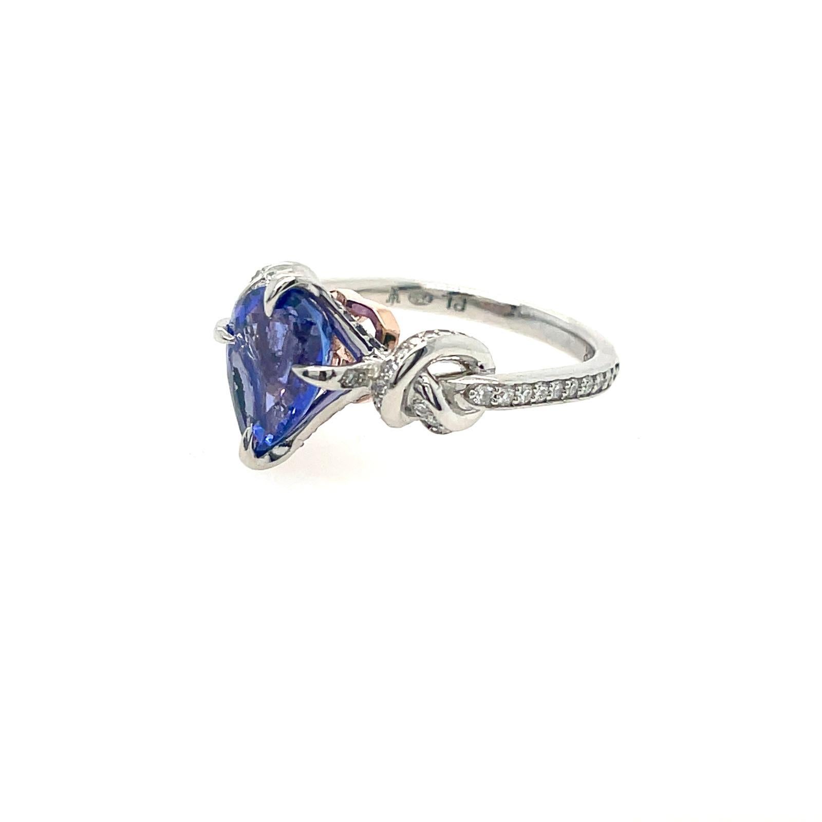 For Sale:  2ct tanzanite and diamond ring in platinum and rose gold  Forget me knot ring  4