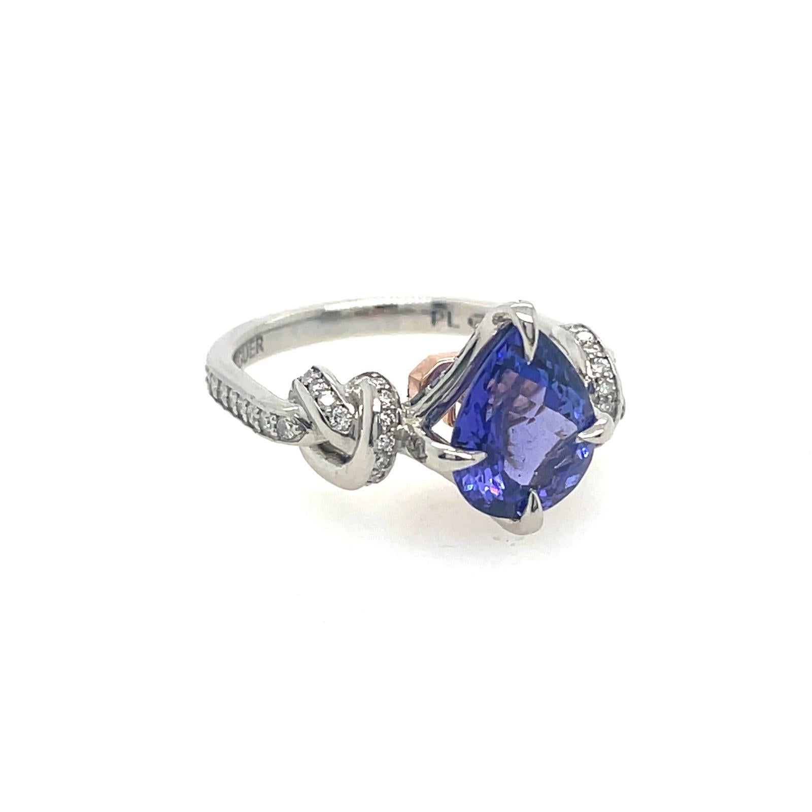 For Sale:  2ct tanzanite and diamond ring in platinum and rose gold  Forget me knot ring  5
