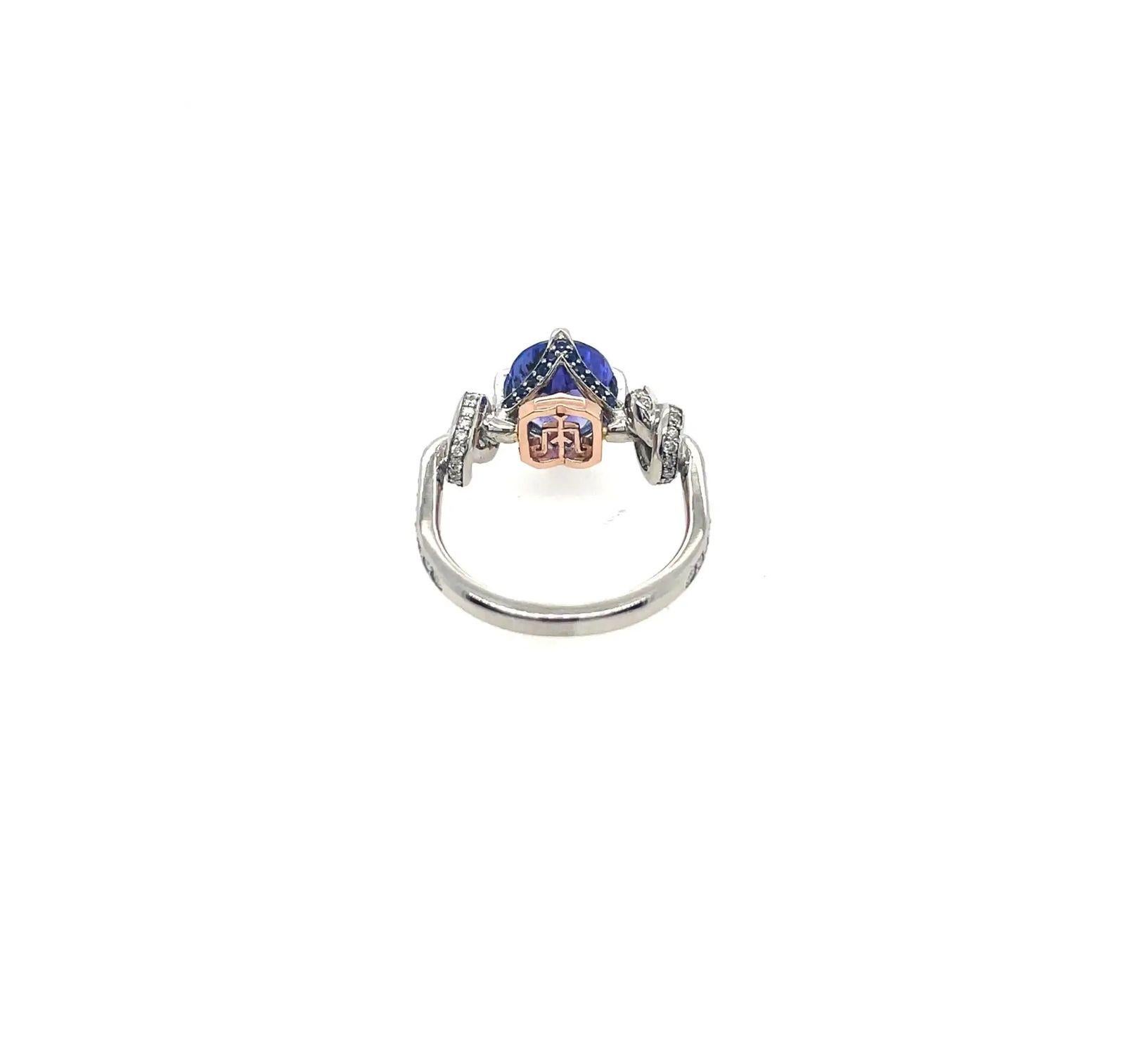 For Sale:  2ct Tanzanite and Diamond 'Forget Me Knot' ring in platinum and rose gold 5