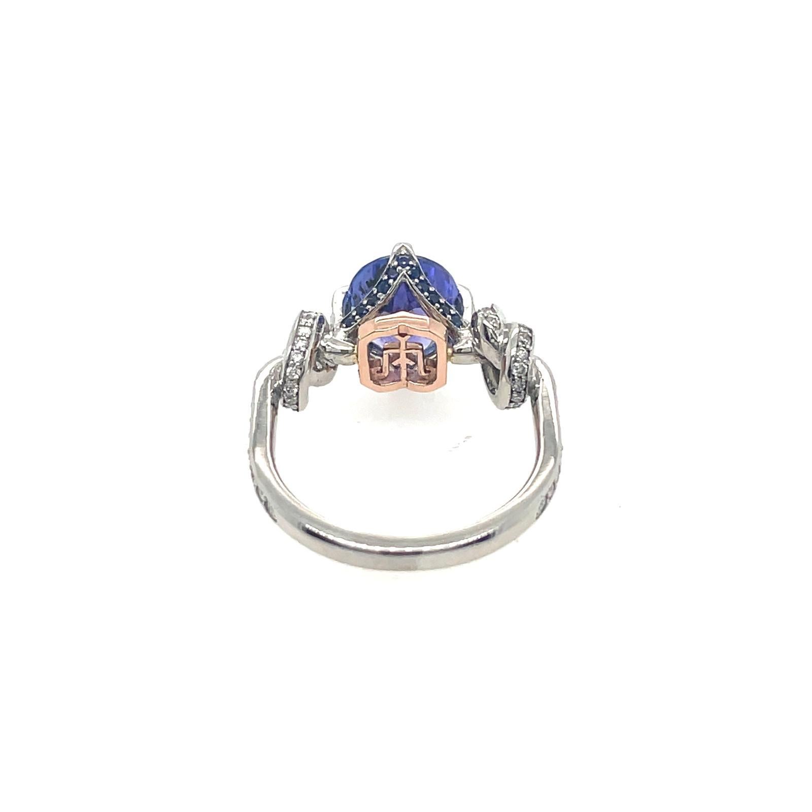 For Sale:  2ct tanzanite and diamond ring in platinum and rose gold  Forget me knot ring  6