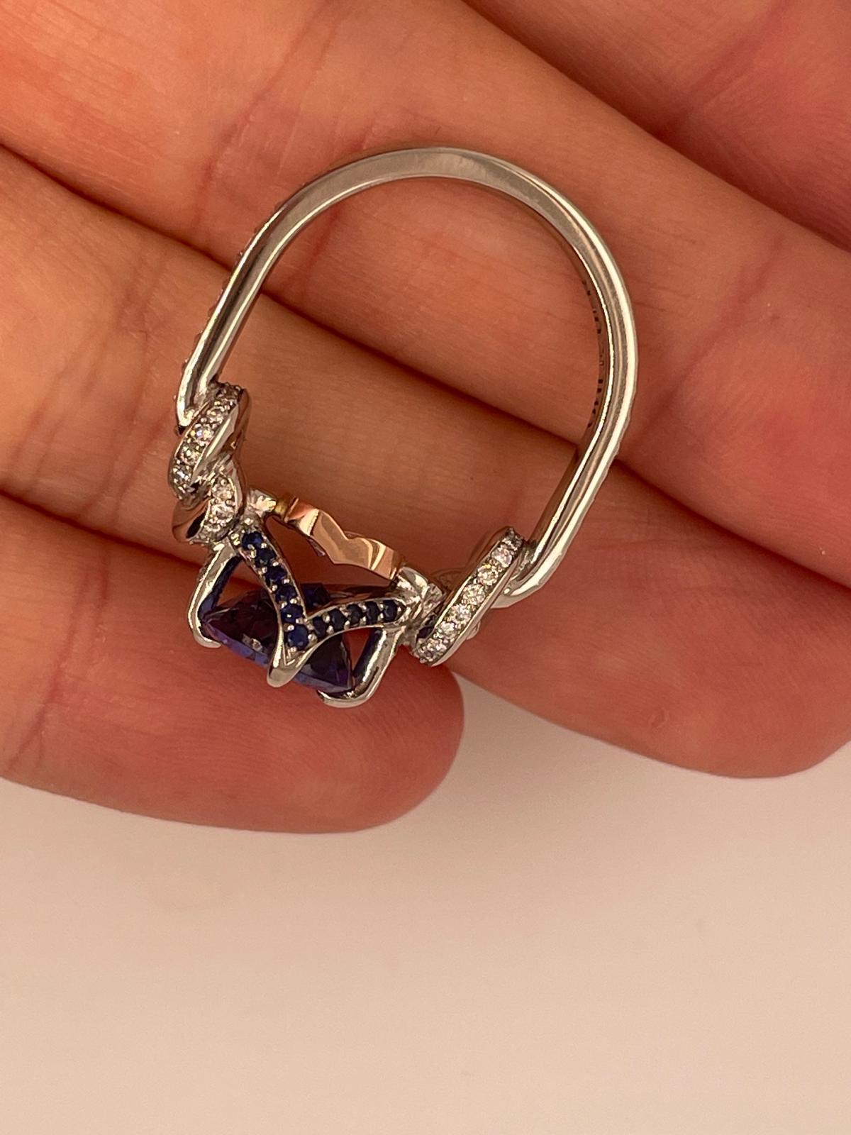 For Sale:  2ct tanzanite and diamond ring in platinum and rose gold  Forget me knot ring  8