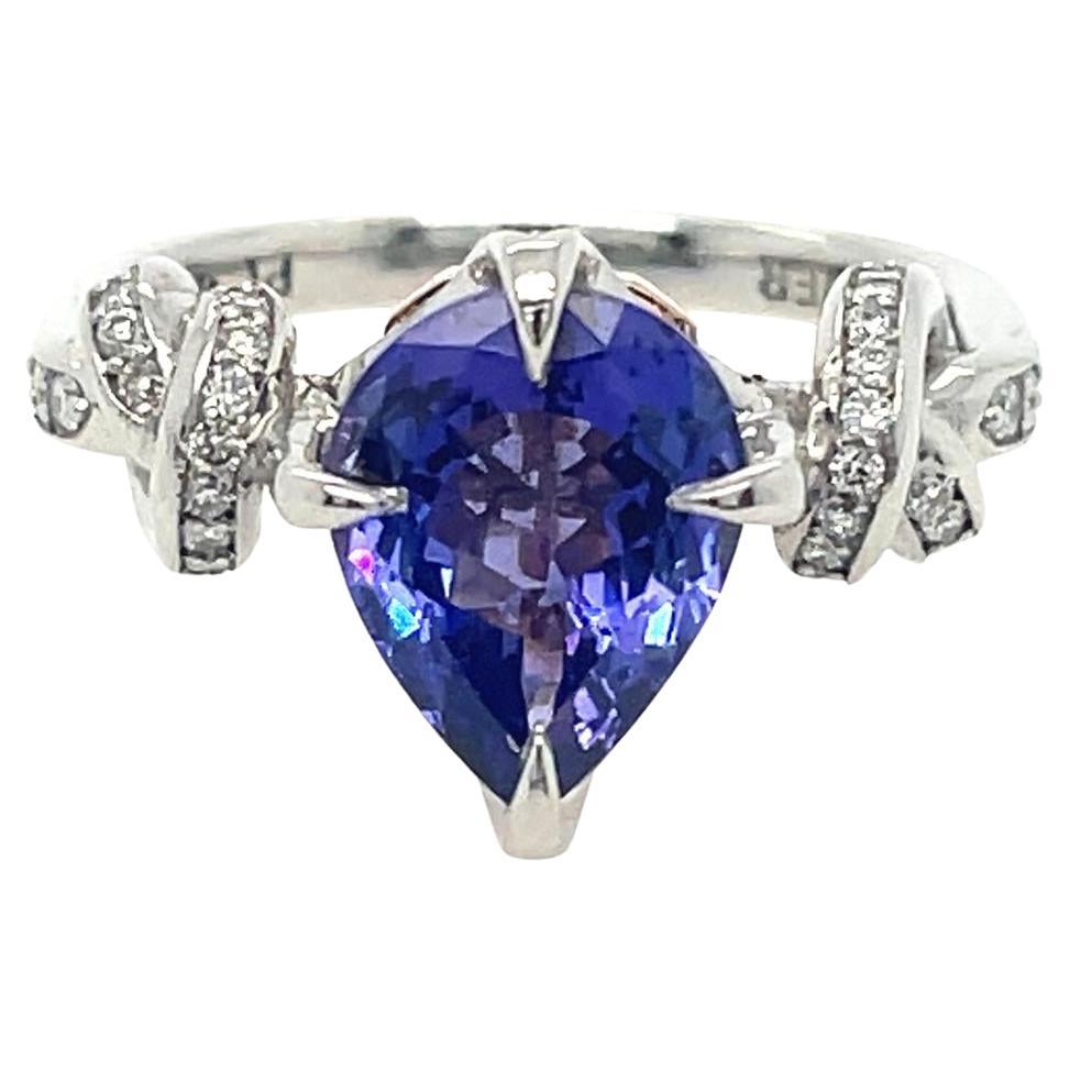 For Sale:  2ct tanzanite and diamond ring in platinum and rose gold  Forget me knot ring