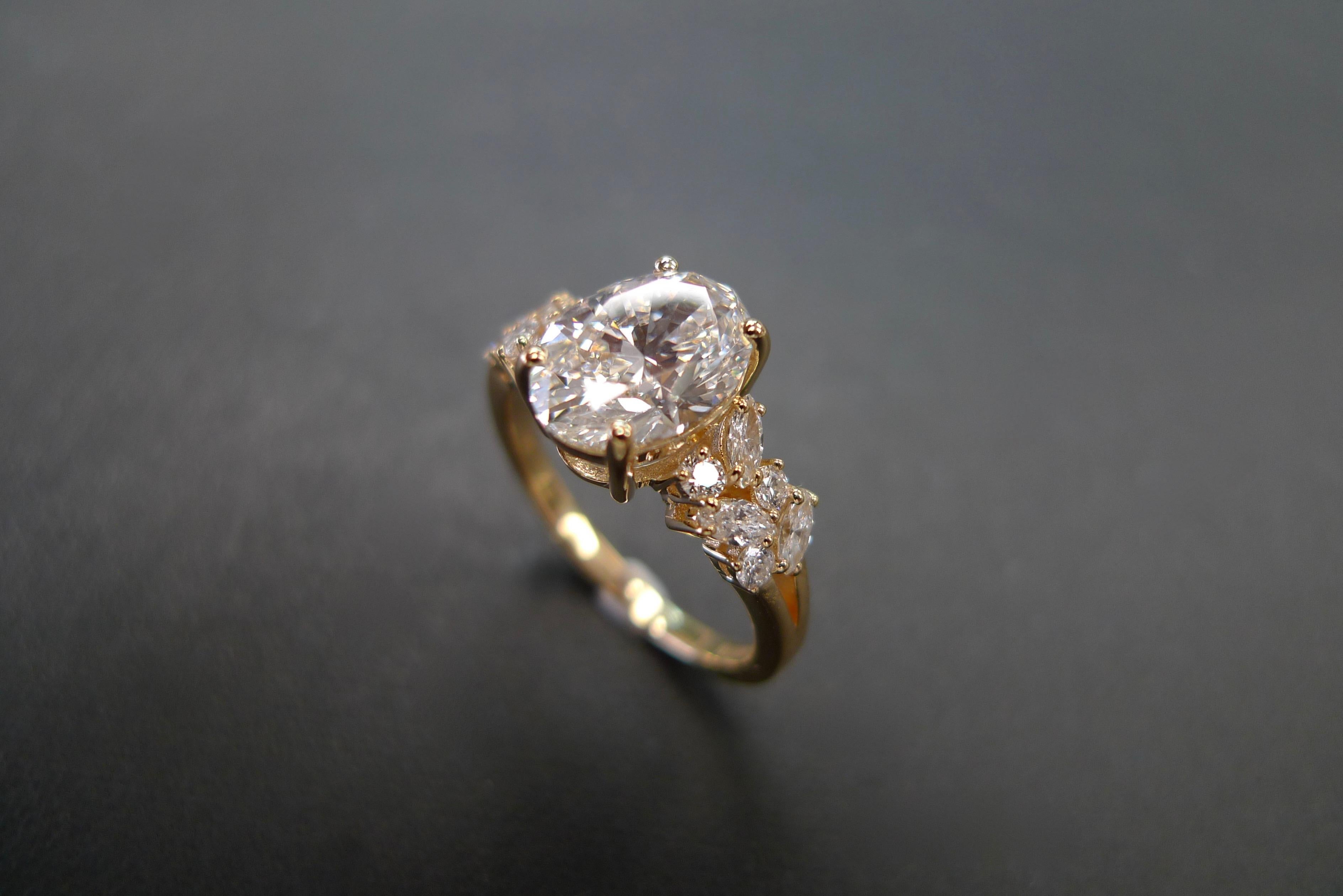 For Sale:  2ct Unique Oval Diamond Engagement Ring in 18k yellow gold  8