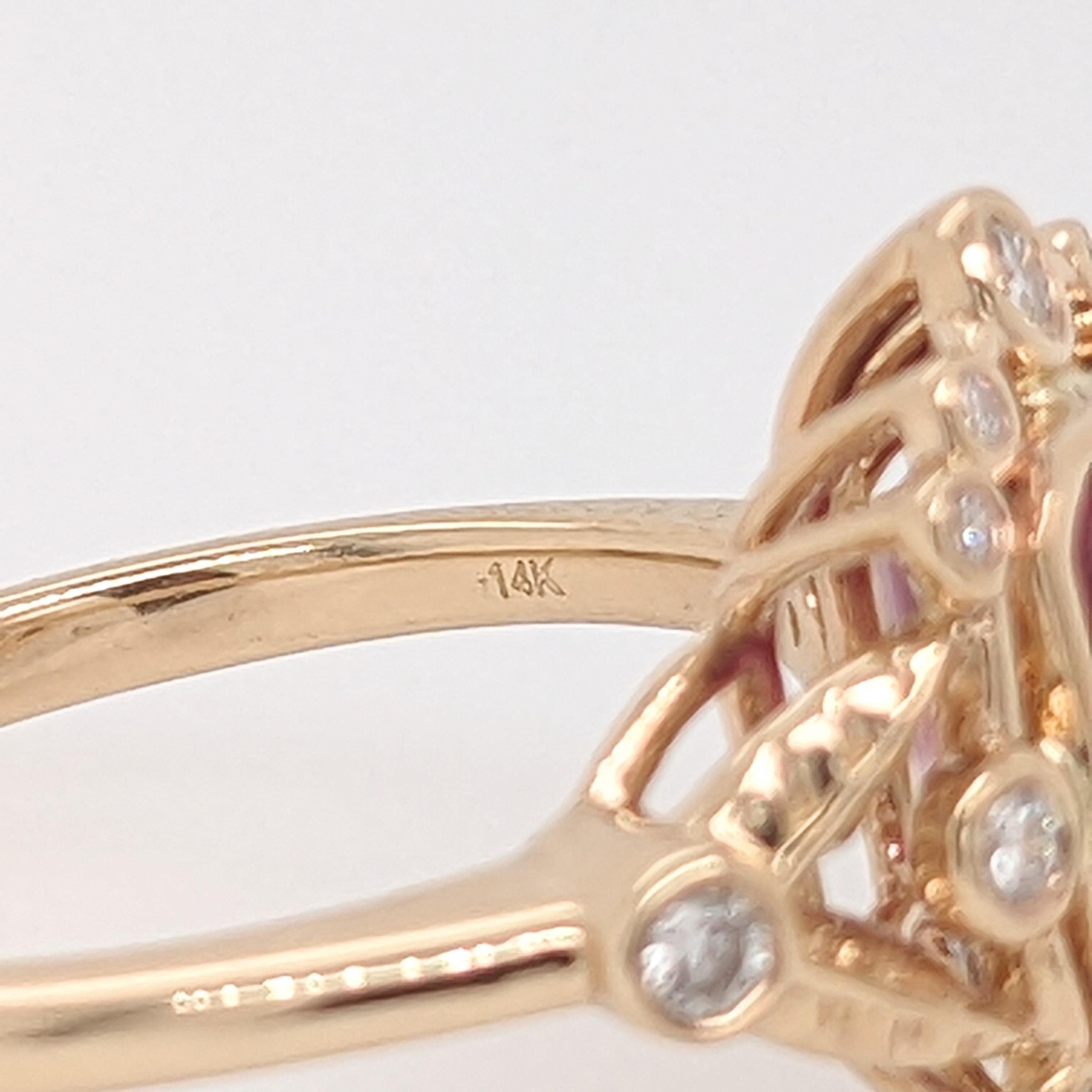 Bague tourmaline melon d'eau 2 carats avec diamants extraits de la terre en or massif 14 carats EM 8 x 6 mm 3