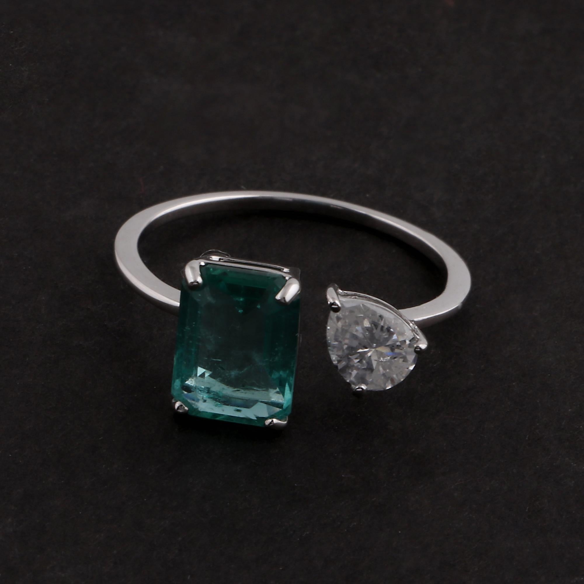 Im Angebot: 2ct Sambia Smaragd 0,50ct Diamant zwei Stein Ring 18k Weißgold Feiner Schmuck () 5