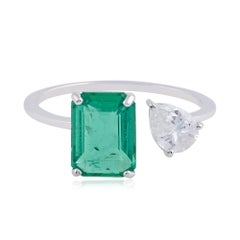 2ct Sambia Smaragd 0,50ct Diamant zwei Stein Ring 18k Weißgold Feiner Schmuck