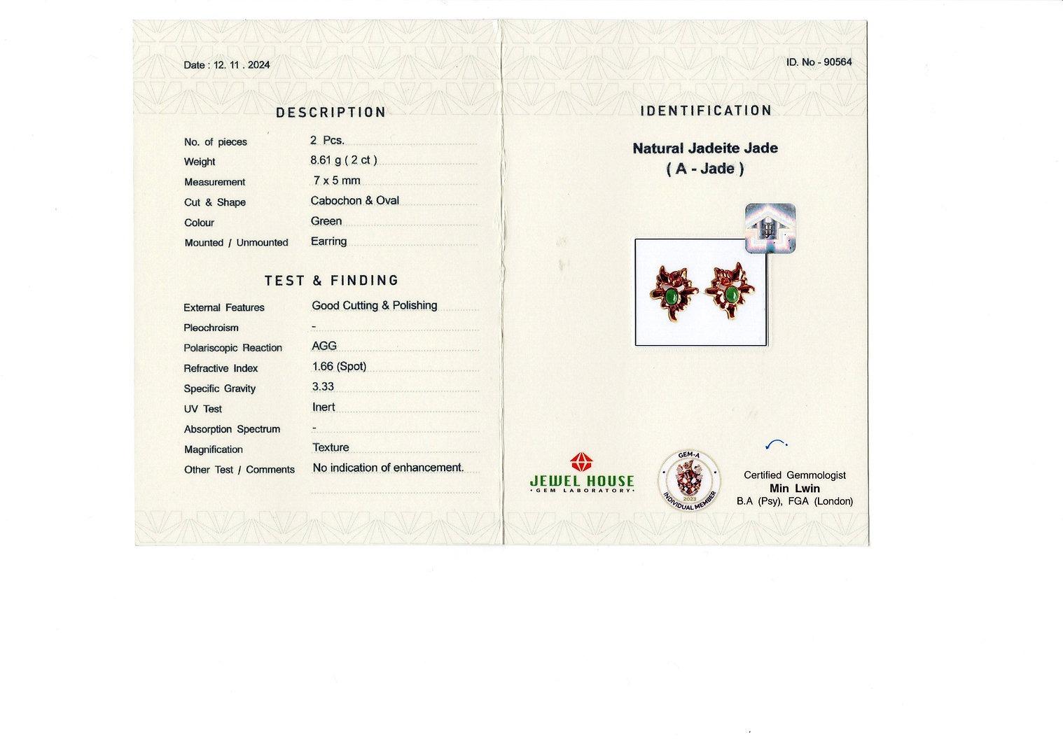 2Kt. birmanischer natürlicher Typ A Jade Ohrstecker (abnehmbarer Ohrring) im Angebot 7