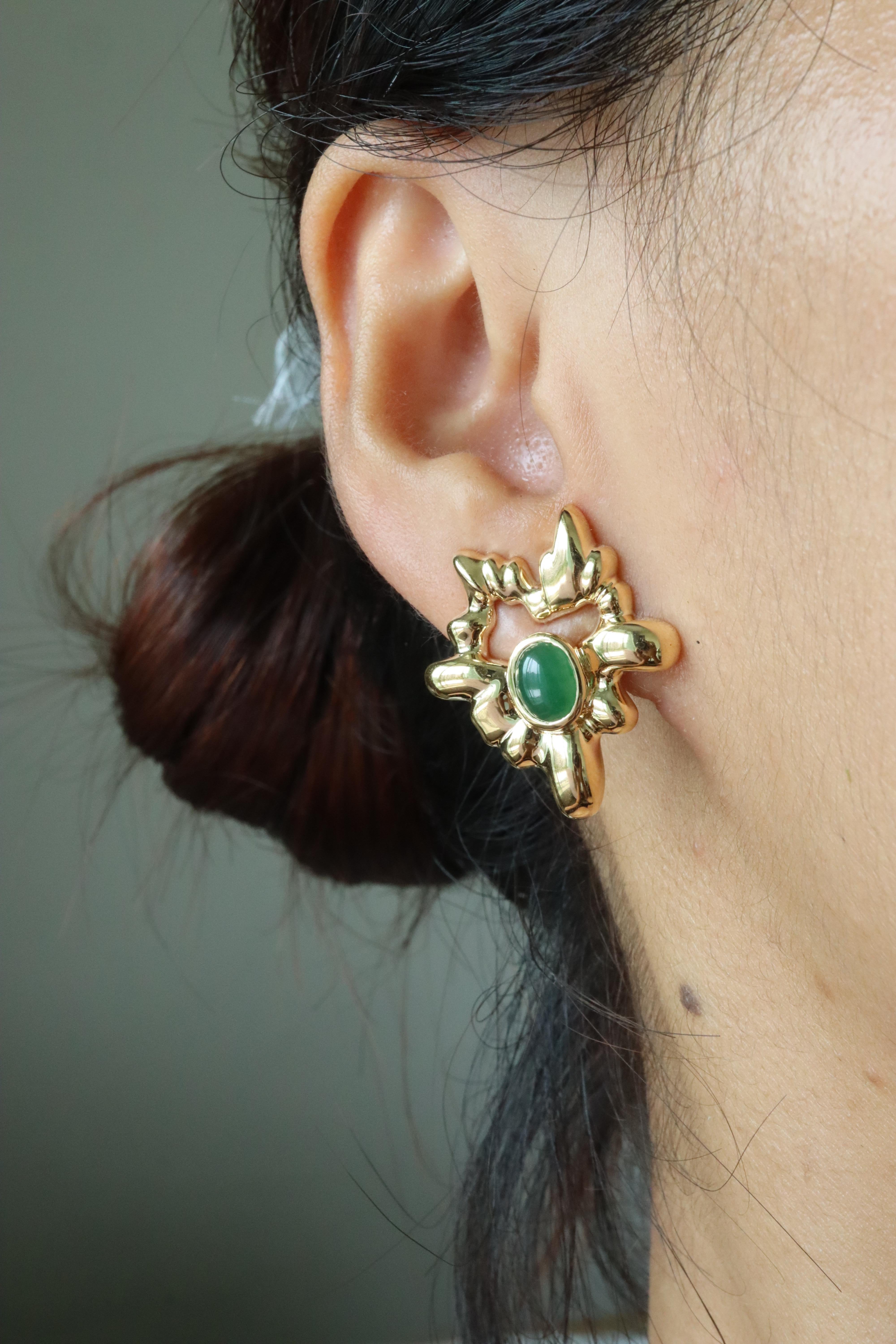 2Kt. birmanischer natürlicher Typ A Jade Ohrstecker (abnehmbarer Ohrring) (Art déco) im Angebot