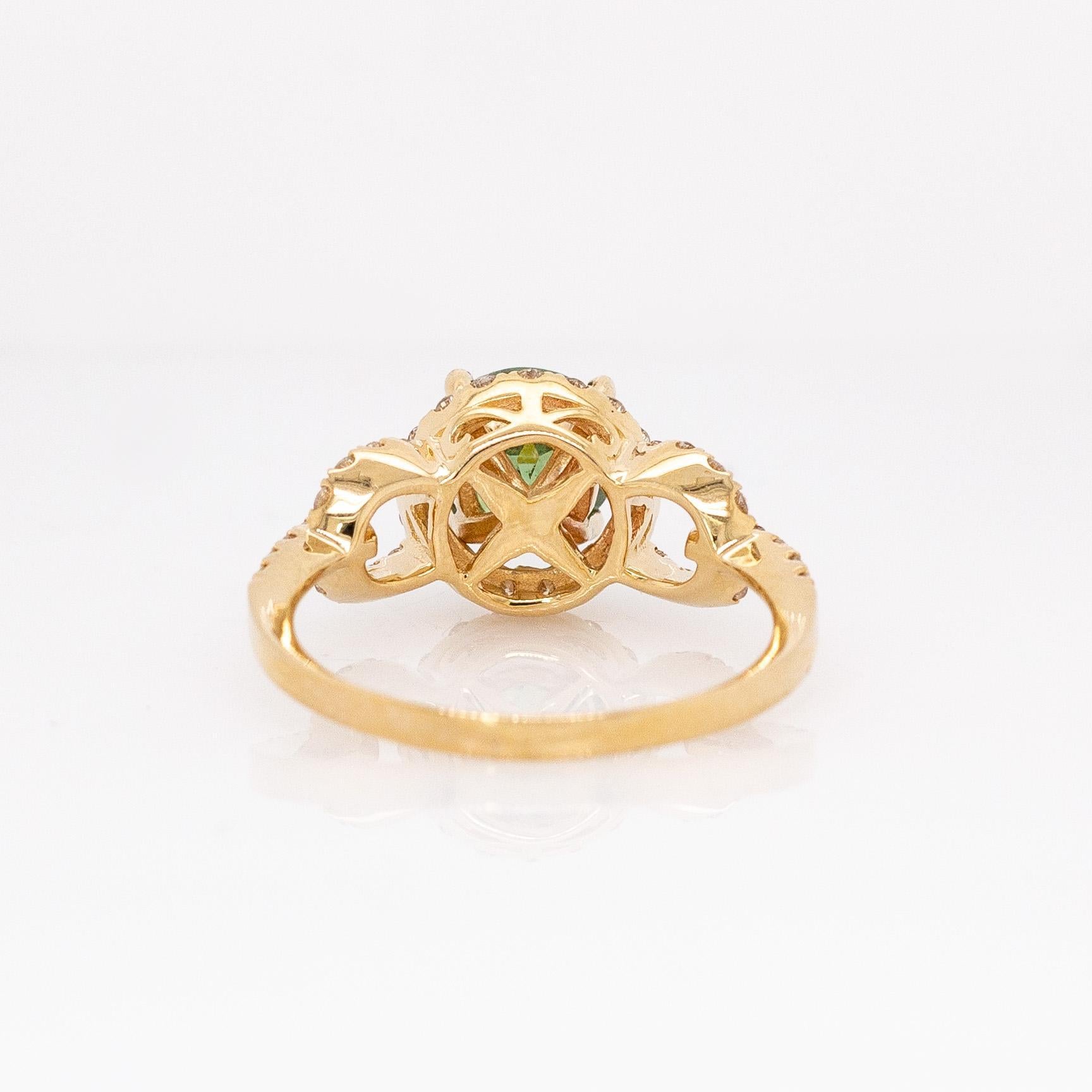 Donna Anello Demantoide 2cts con Diamonds Mine Halo: Oro massiccio 14k, rotondo 6.5mm in vendita