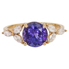 2cts Tanzanite and Natural Diamonds in Solid 14K Yellow Gold  RD 8mm
