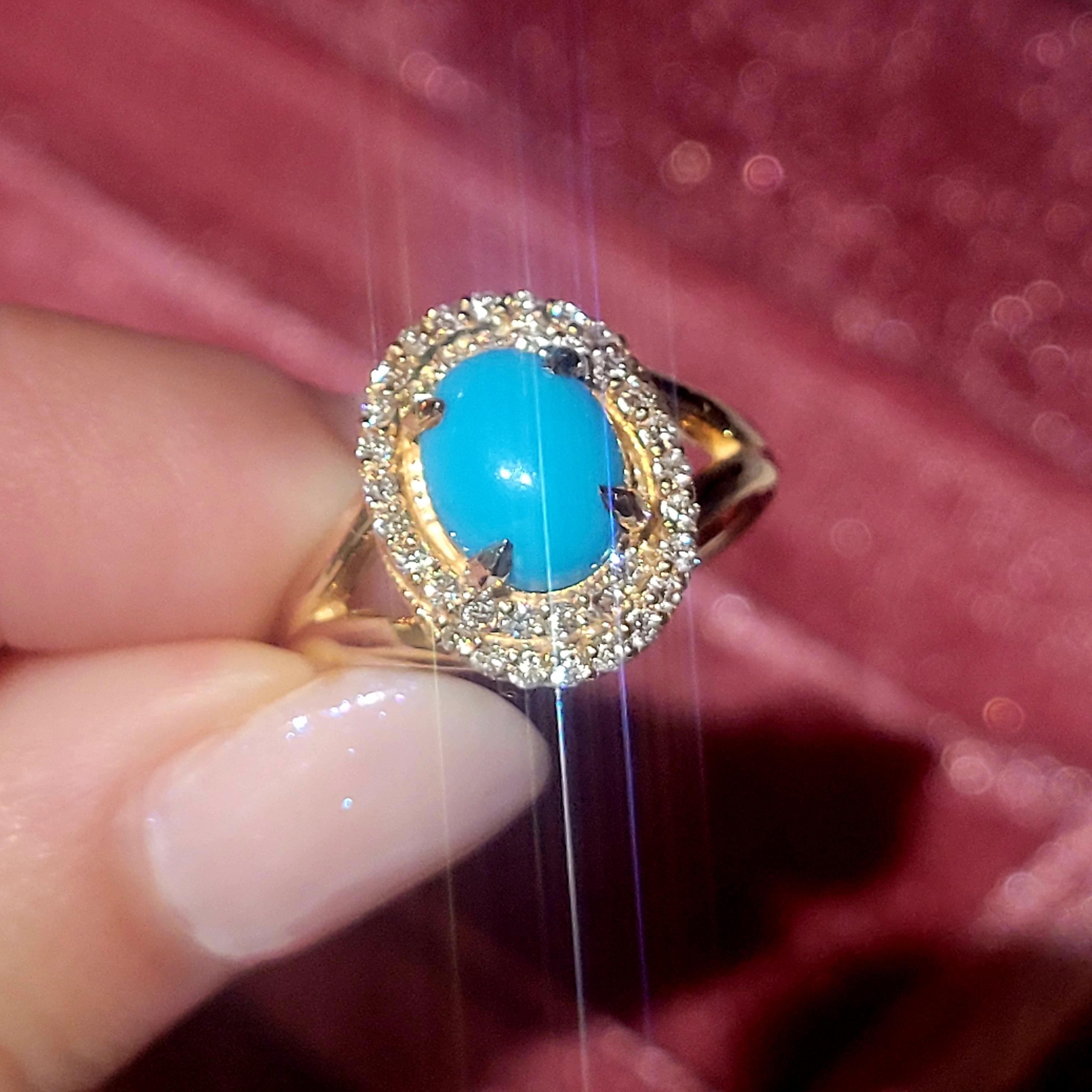 Contemporaneo Anello con turchese ovale e diamante 2cttw Arizona Sleeping Beauty in vendita