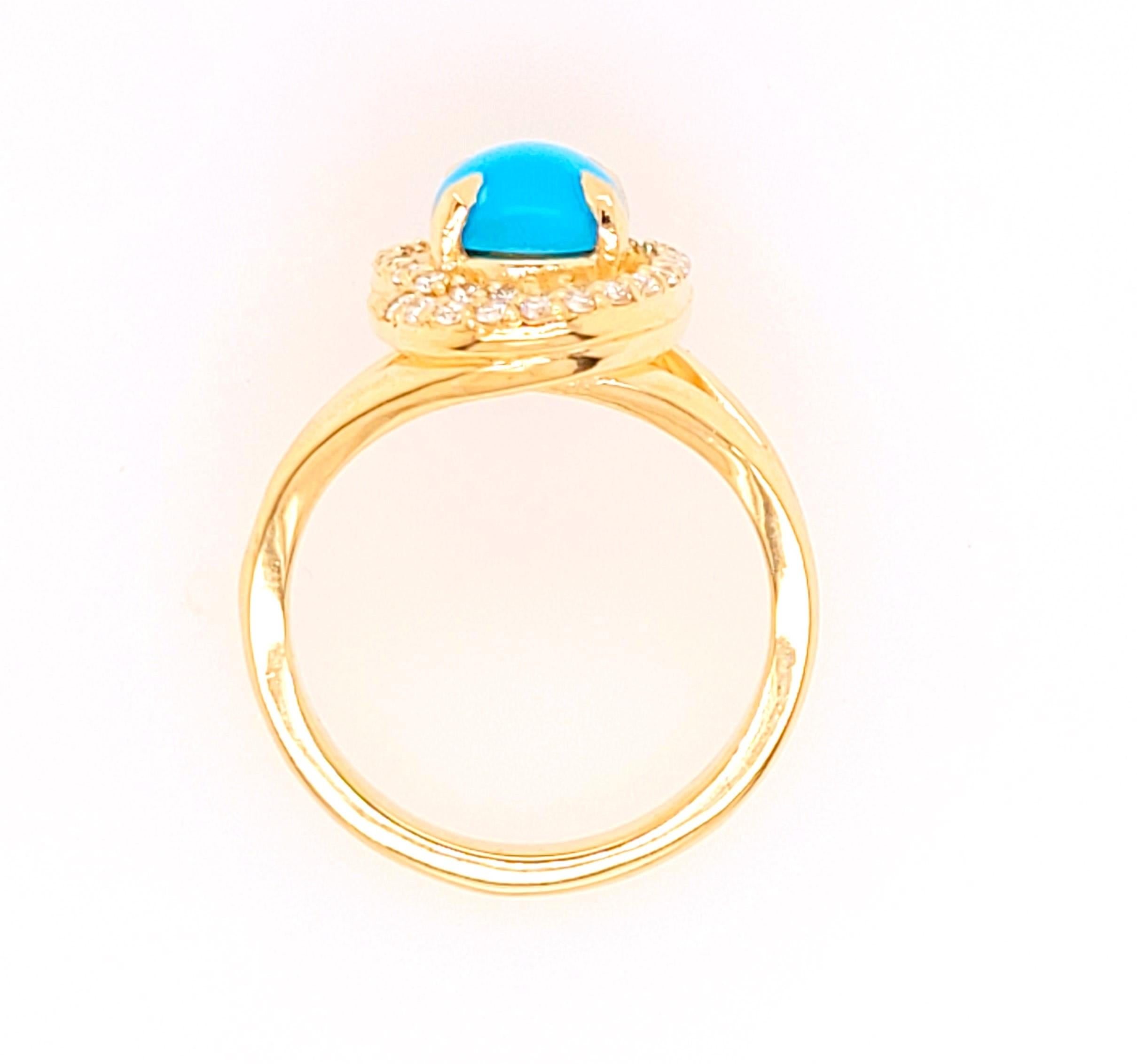 Taglio ovale Anello con turchese ovale e diamante 2cttw Arizona Sleeping Beauty in vendita