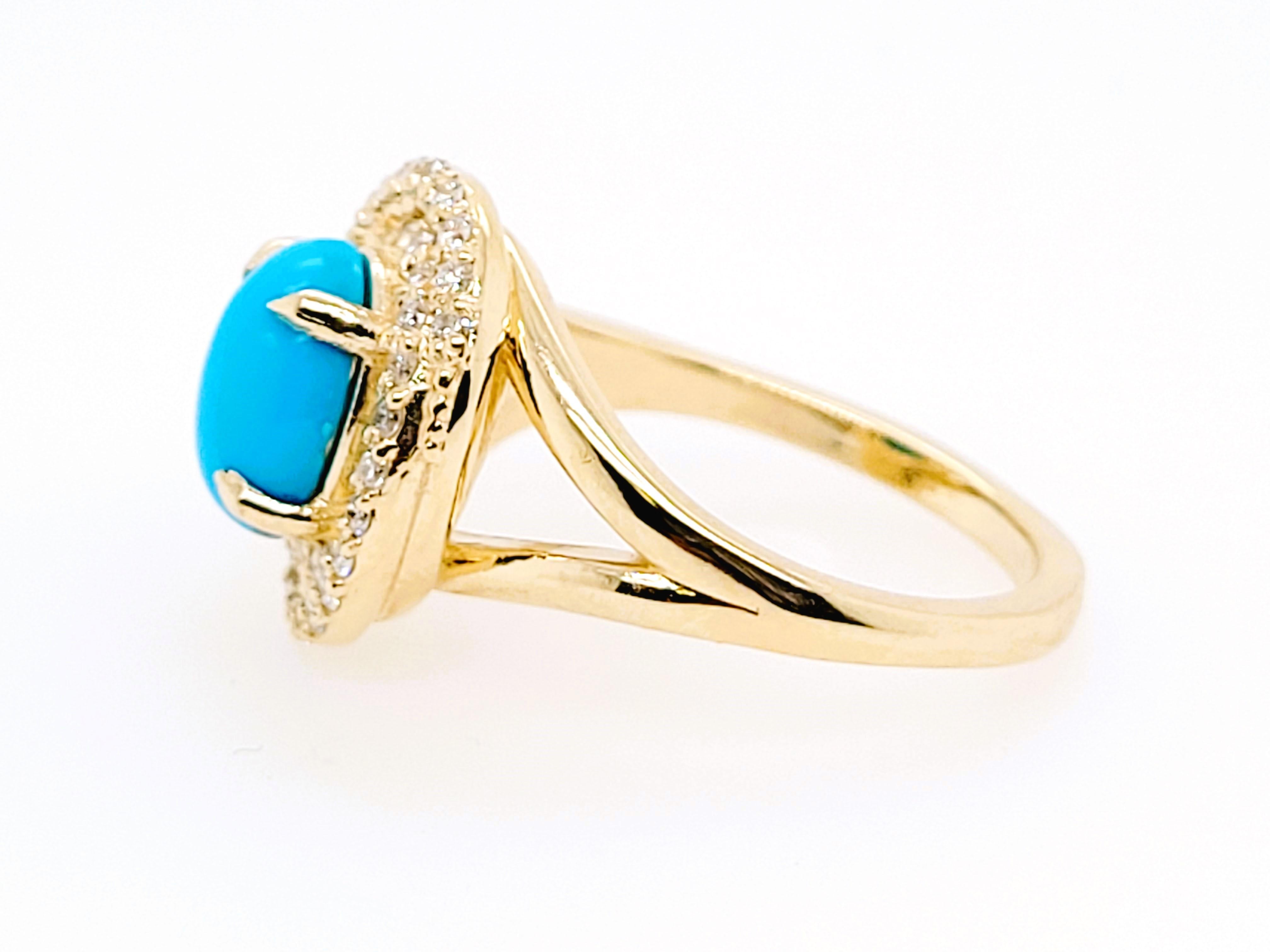 Anello con turchese ovale e diamante 2cttw Arizona Sleeping Beauty In condizioni Nuovo in vendita a Miami, FL