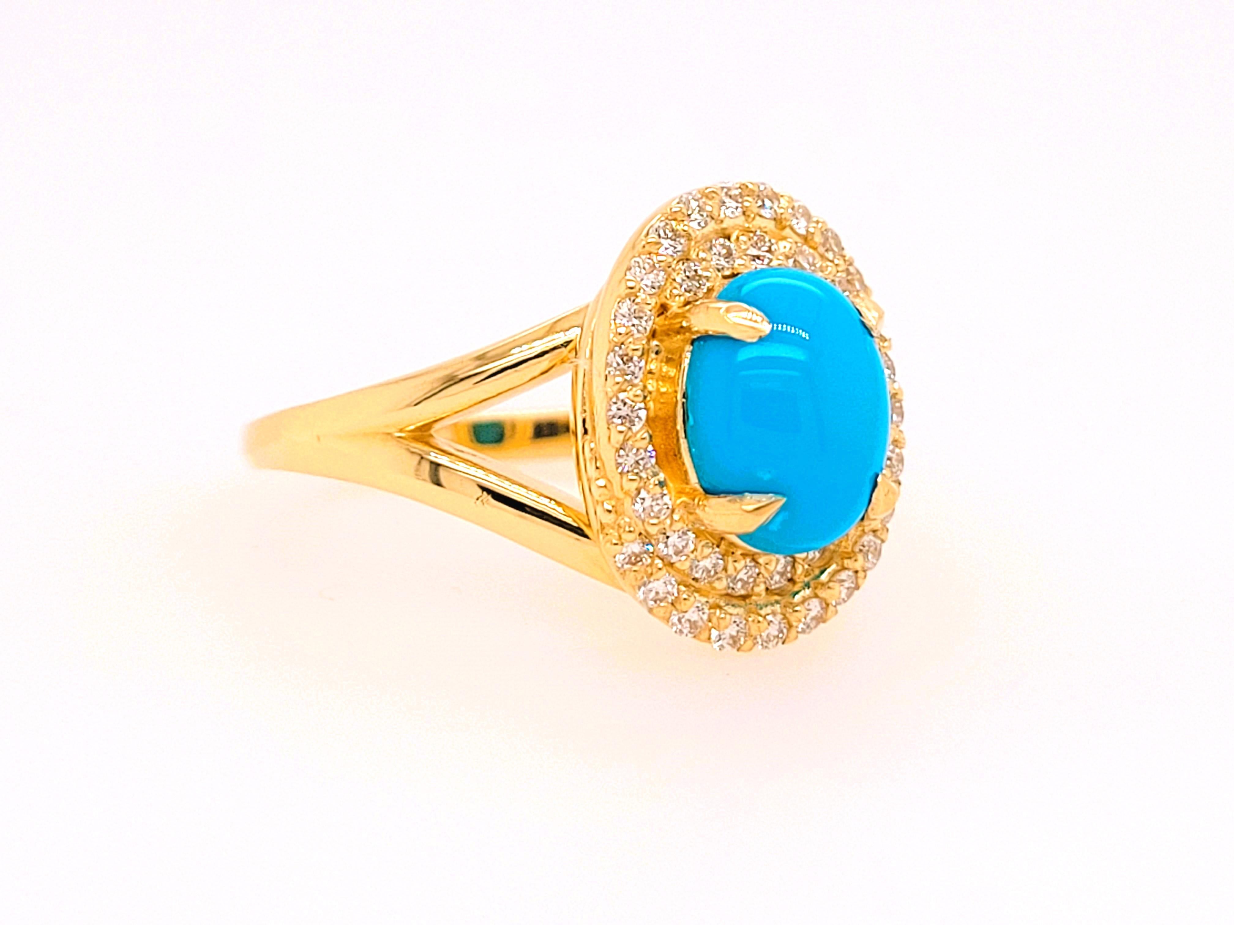 da uomo o donna Anello con turchese ovale e diamante 2cttw Arizona Sleeping Beauty in vendita