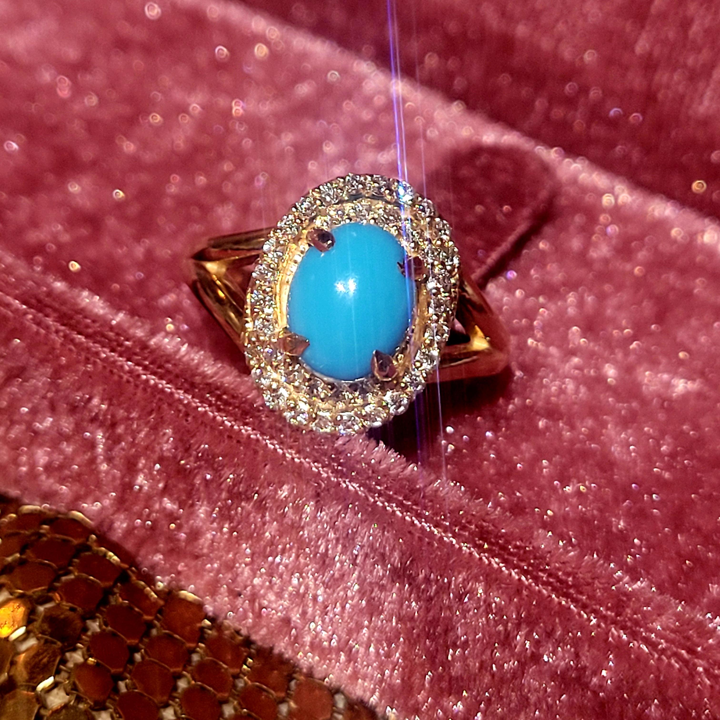 Anello con turchese ovale e diamante 2cttw Arizona Sleeping Beauty in vendita 1