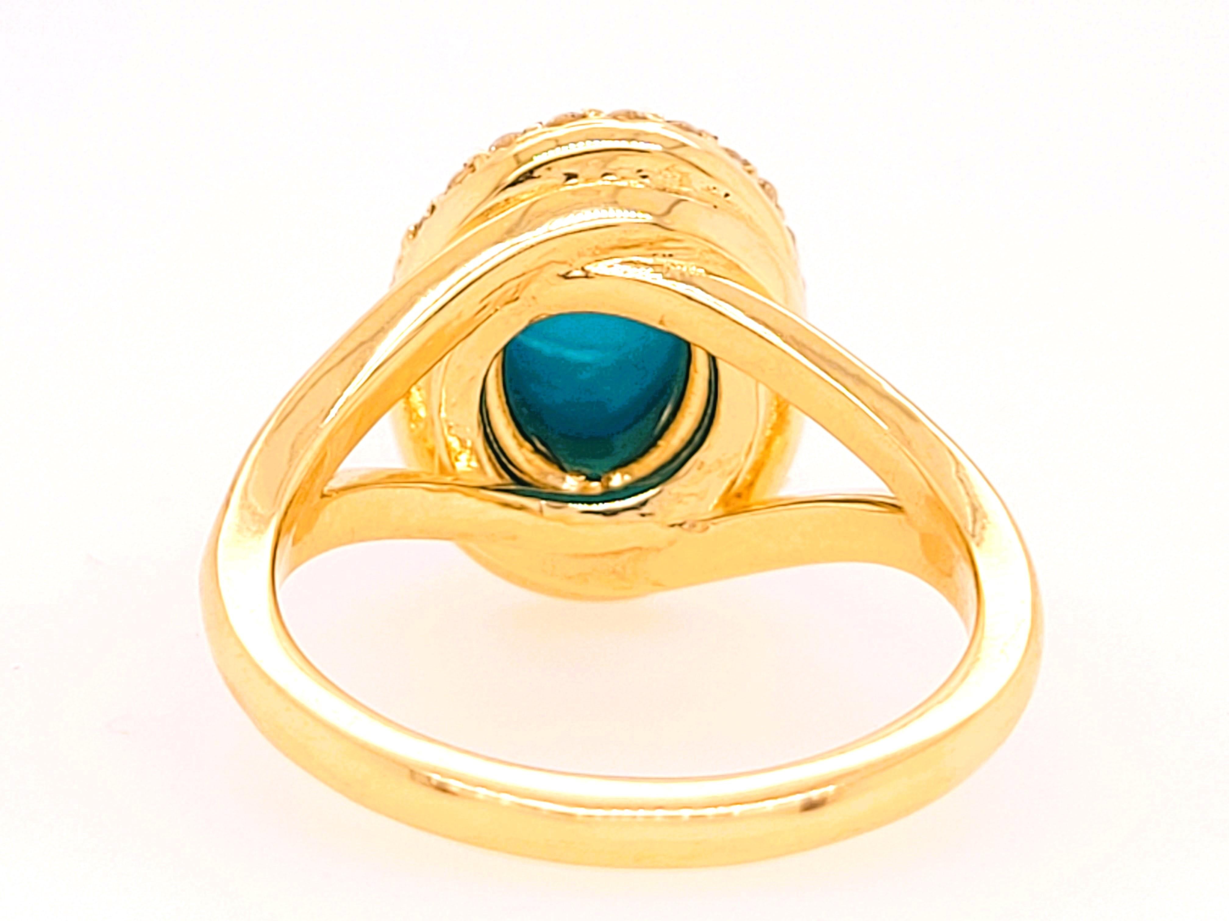 Anello con turchese ovale e diamante 2cttw Arizona Sleeping Beauty in vendita 3